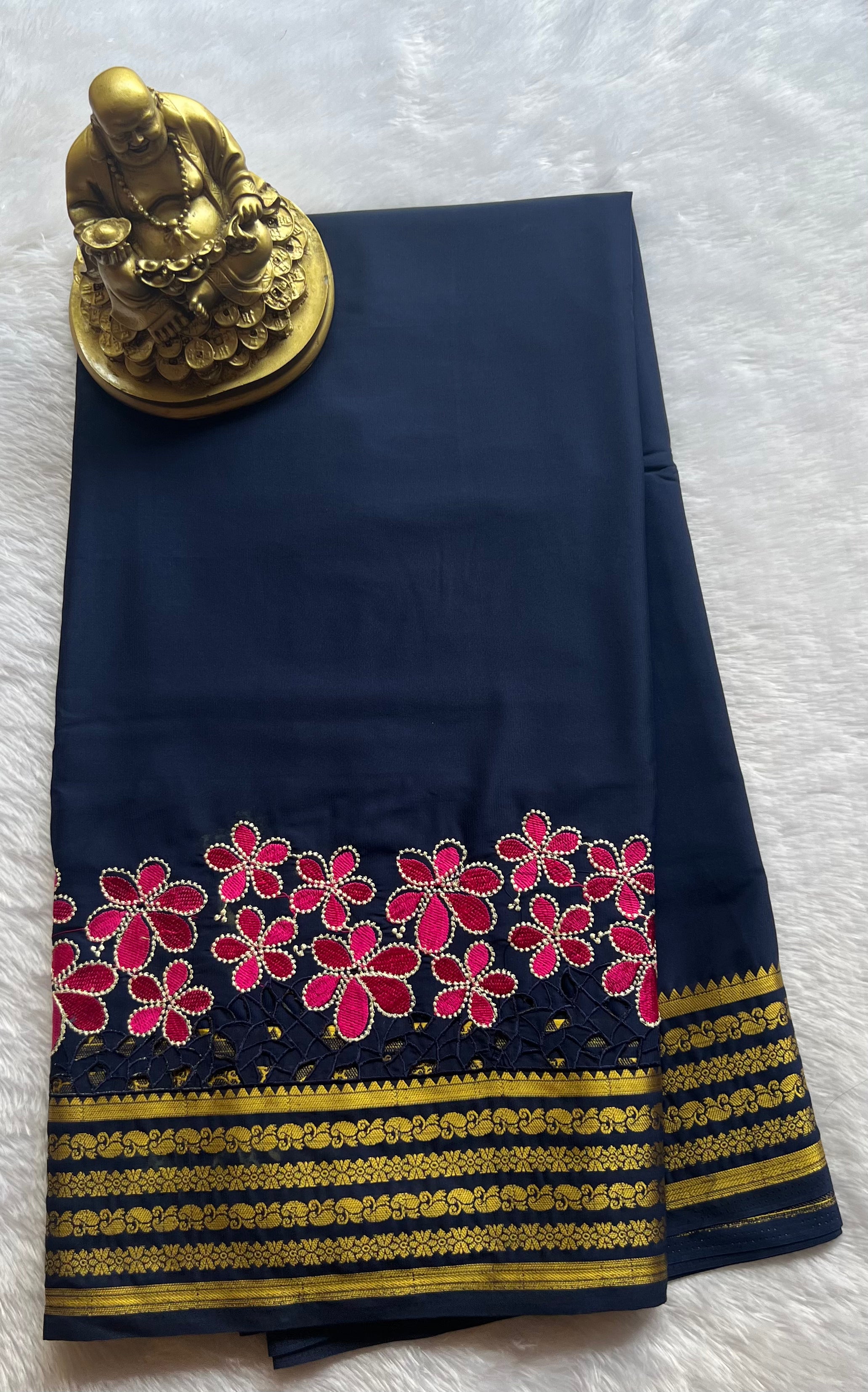 Semi Mysore Silk Mango Floral  Border Embroidery and cut work