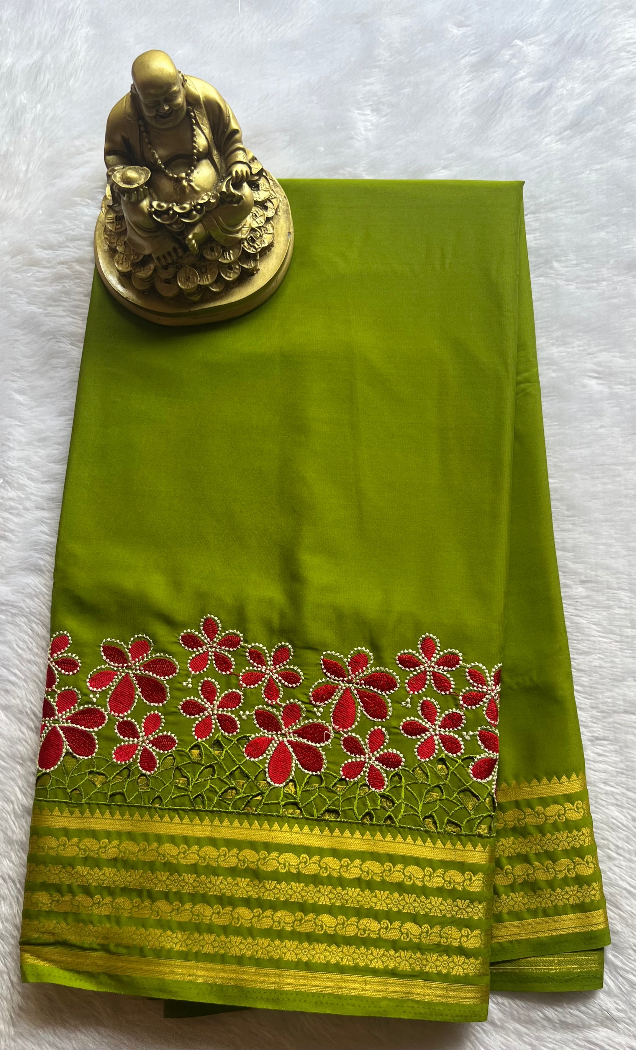 Semi Mysore Silk Mango Floral  Border Embroidery and cut work