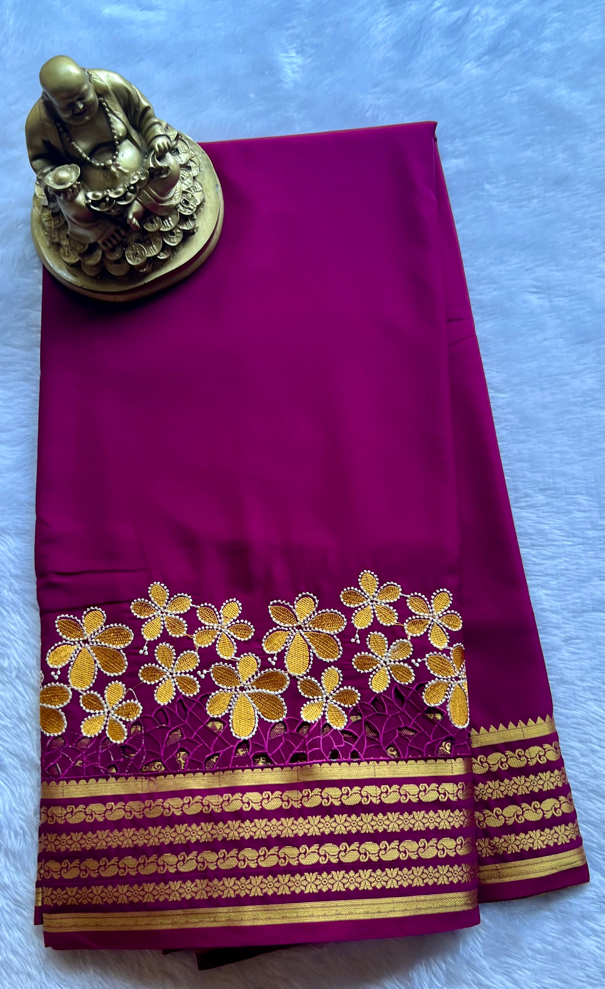 Semi Mysore Silk Mango Floral  Border Embroidery and cut work
