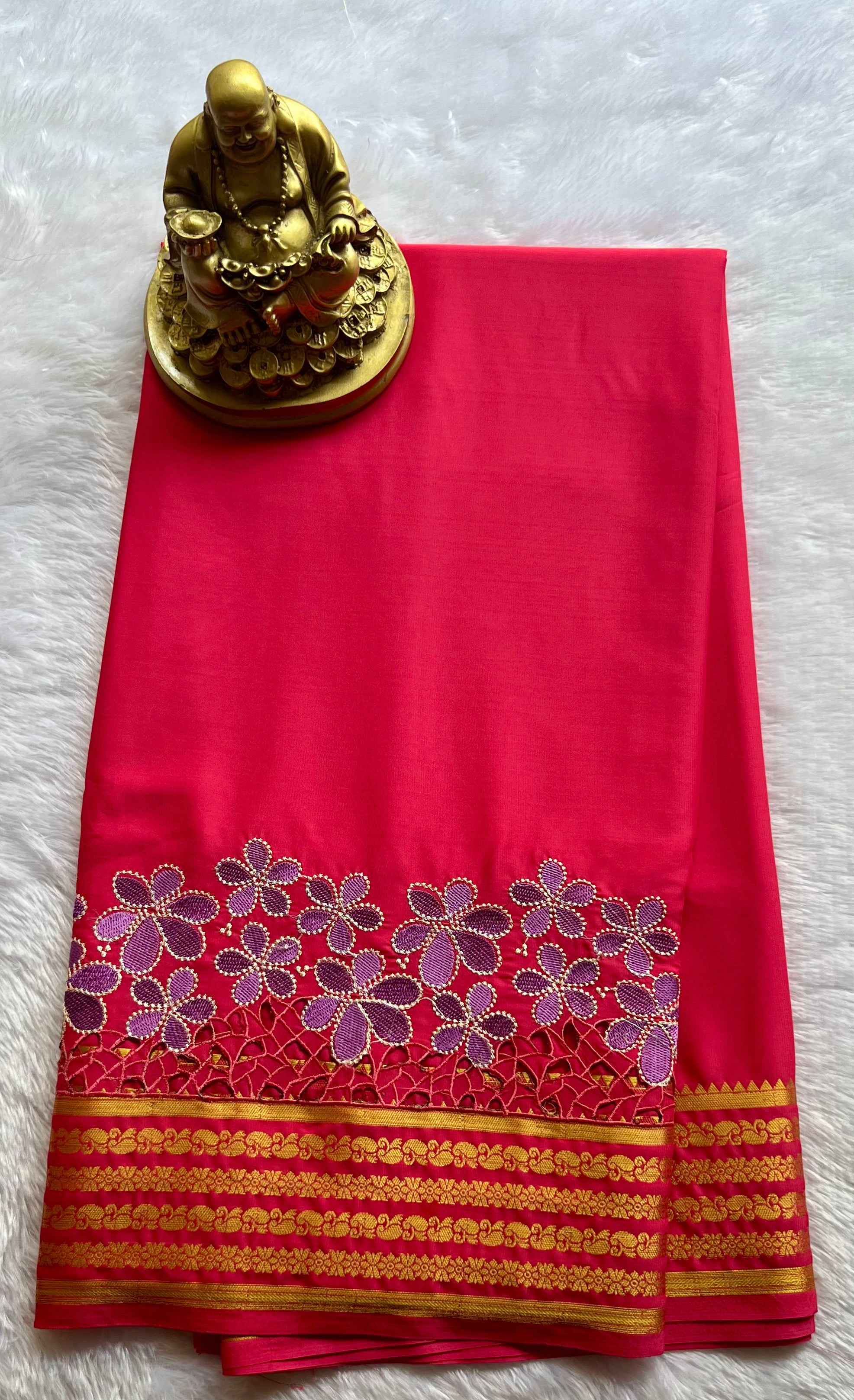 Semi Mysore Silk Mango Floral  Border Embroidery and cut work