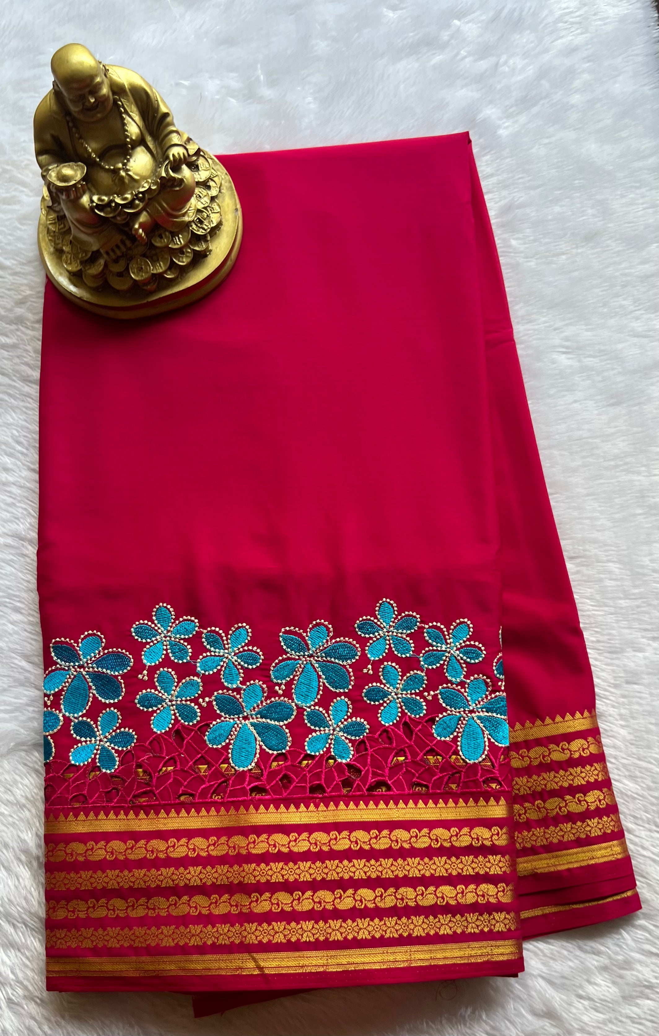 Semi Mysore Silk Mango Floral  Border Embroidery and cut work