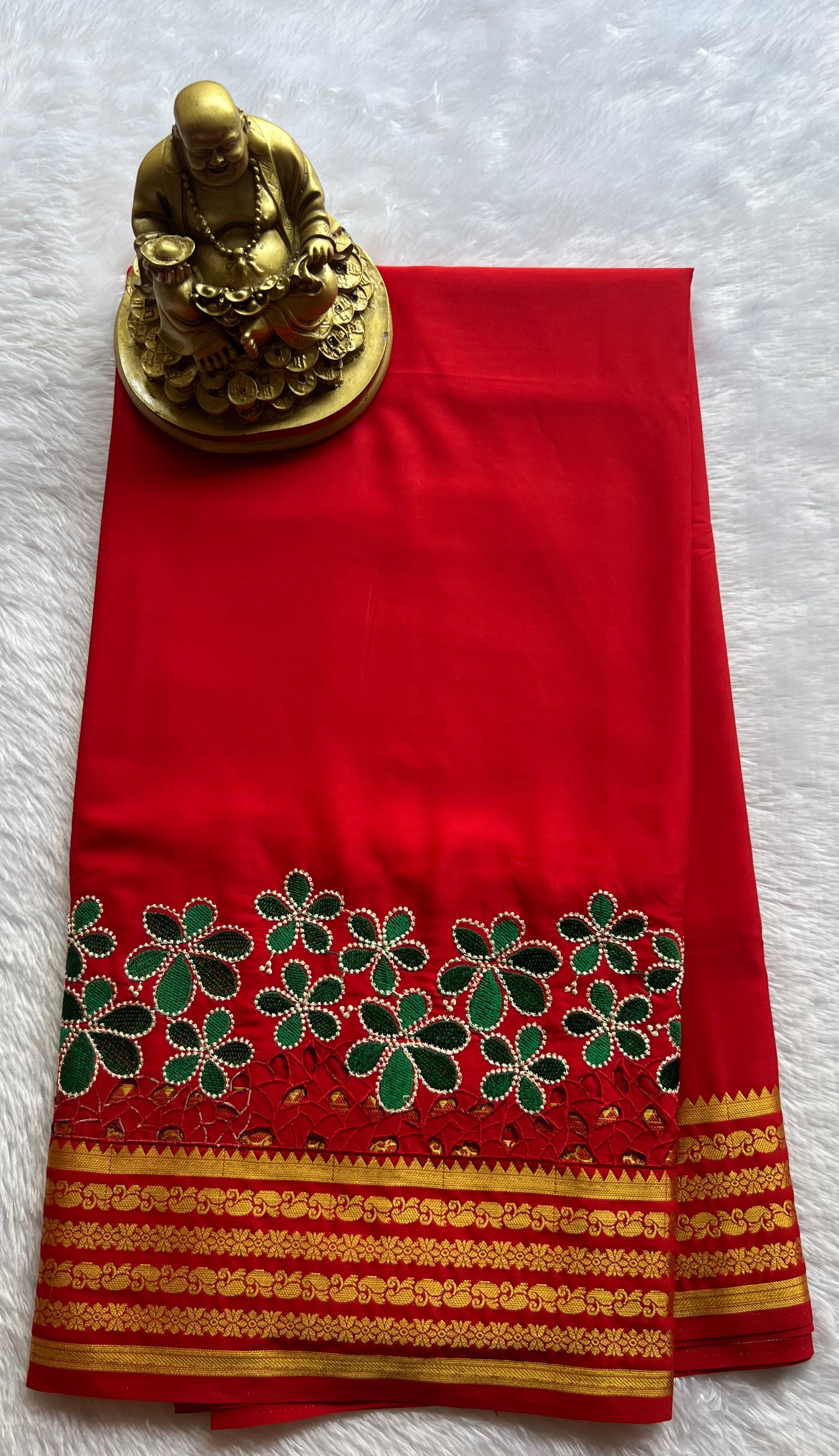 Semi Mysore Silk Mango Floral  Border Embroidery and cut work