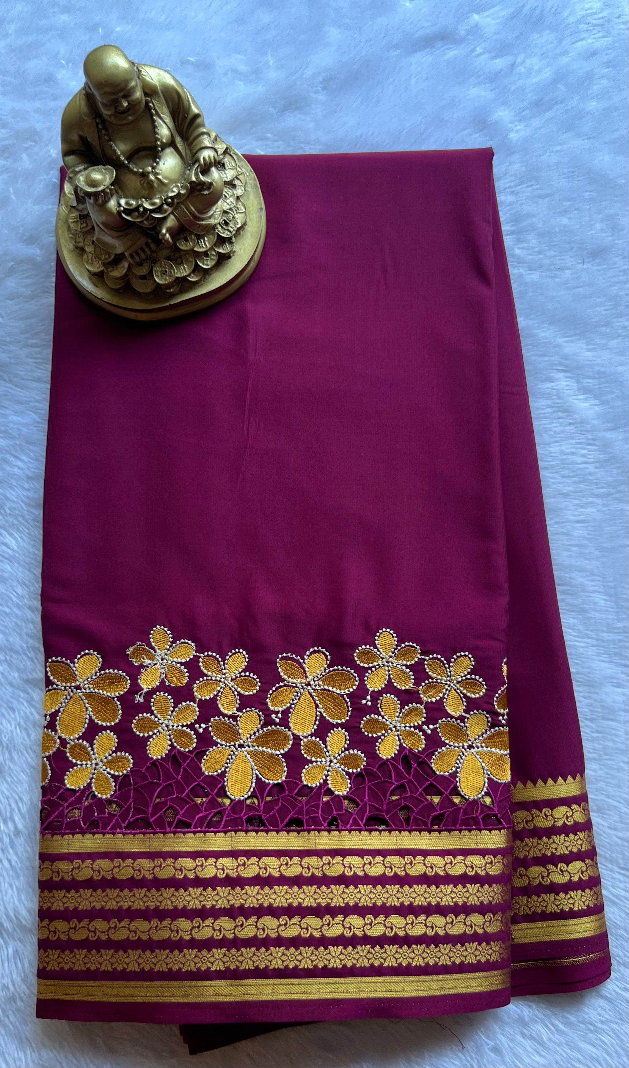 Semi Mysore Silk Mango Floral  Border Embroidery and cut work