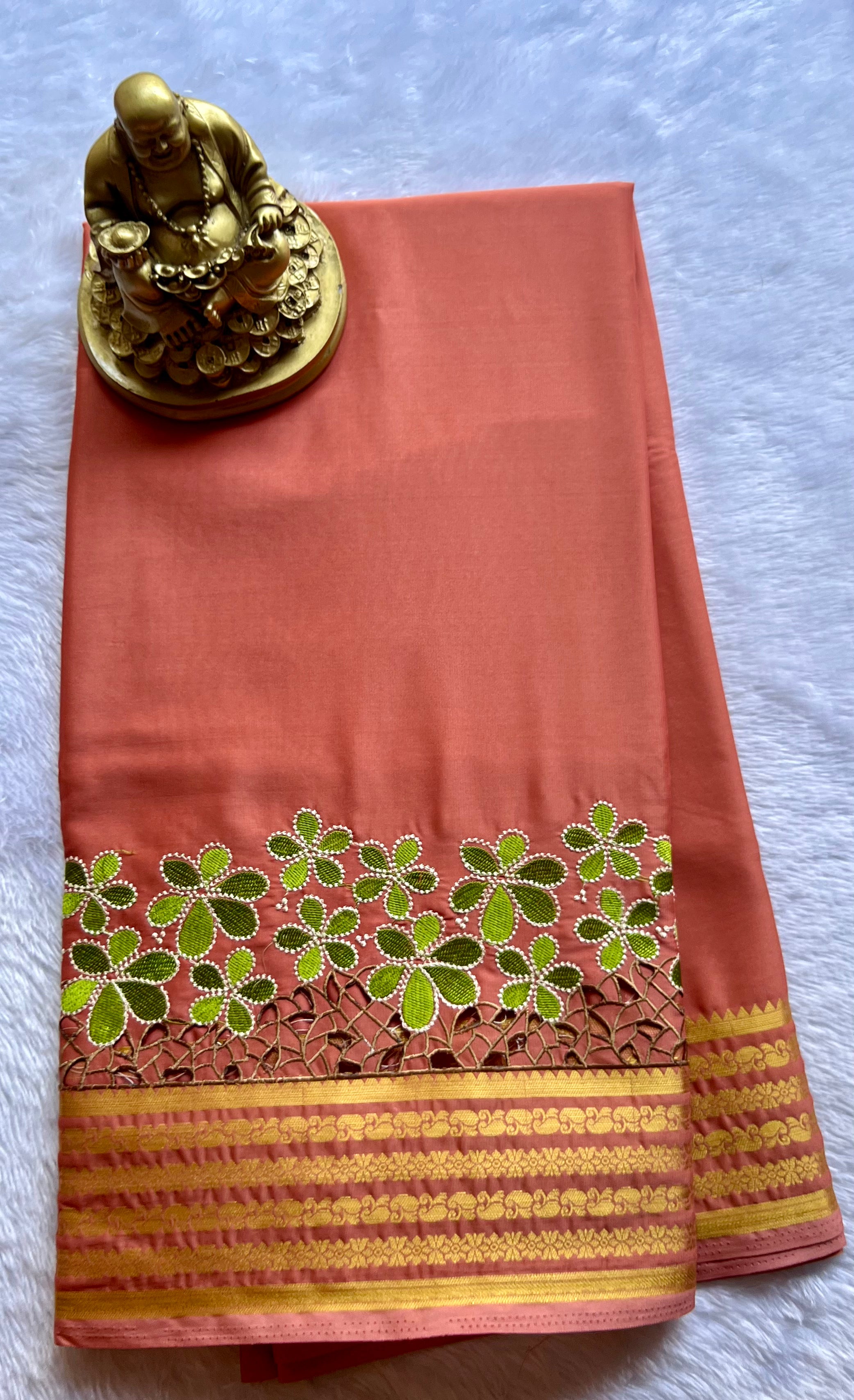 Semi Mysore Silk Mango Floral  Border Embroidery and cut work