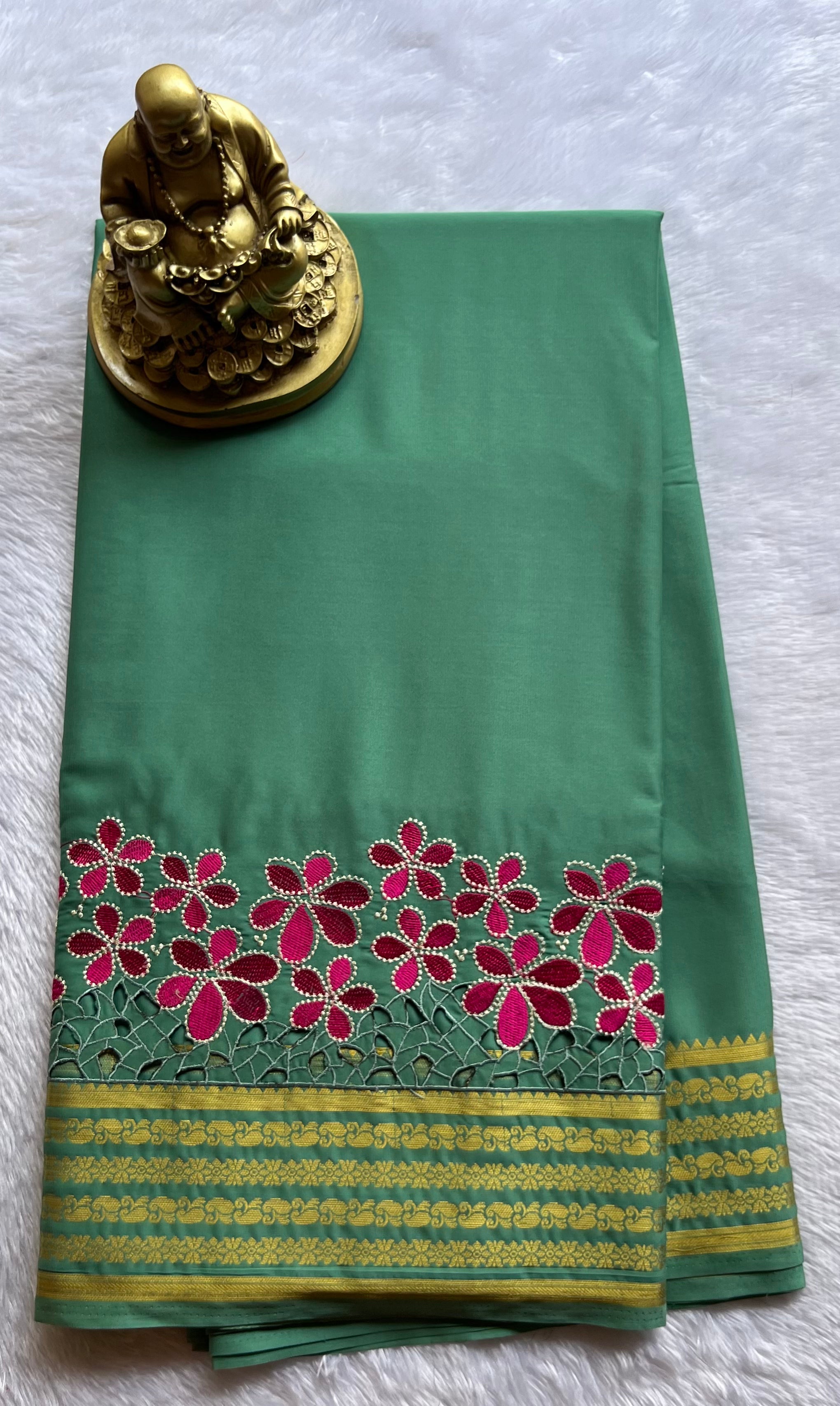 Semi Mysore Silk Mango Floral  Border Embroidery and cut work