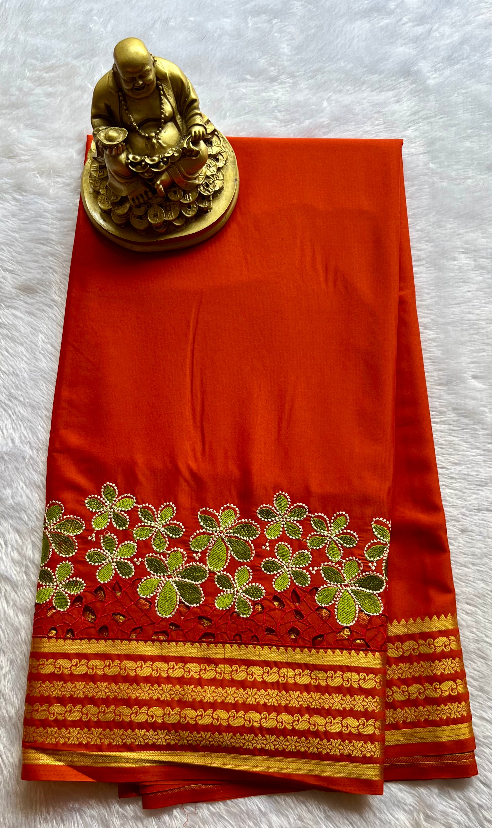Semi Mysore Silk Mango Floral  Border Embroidery and cut work