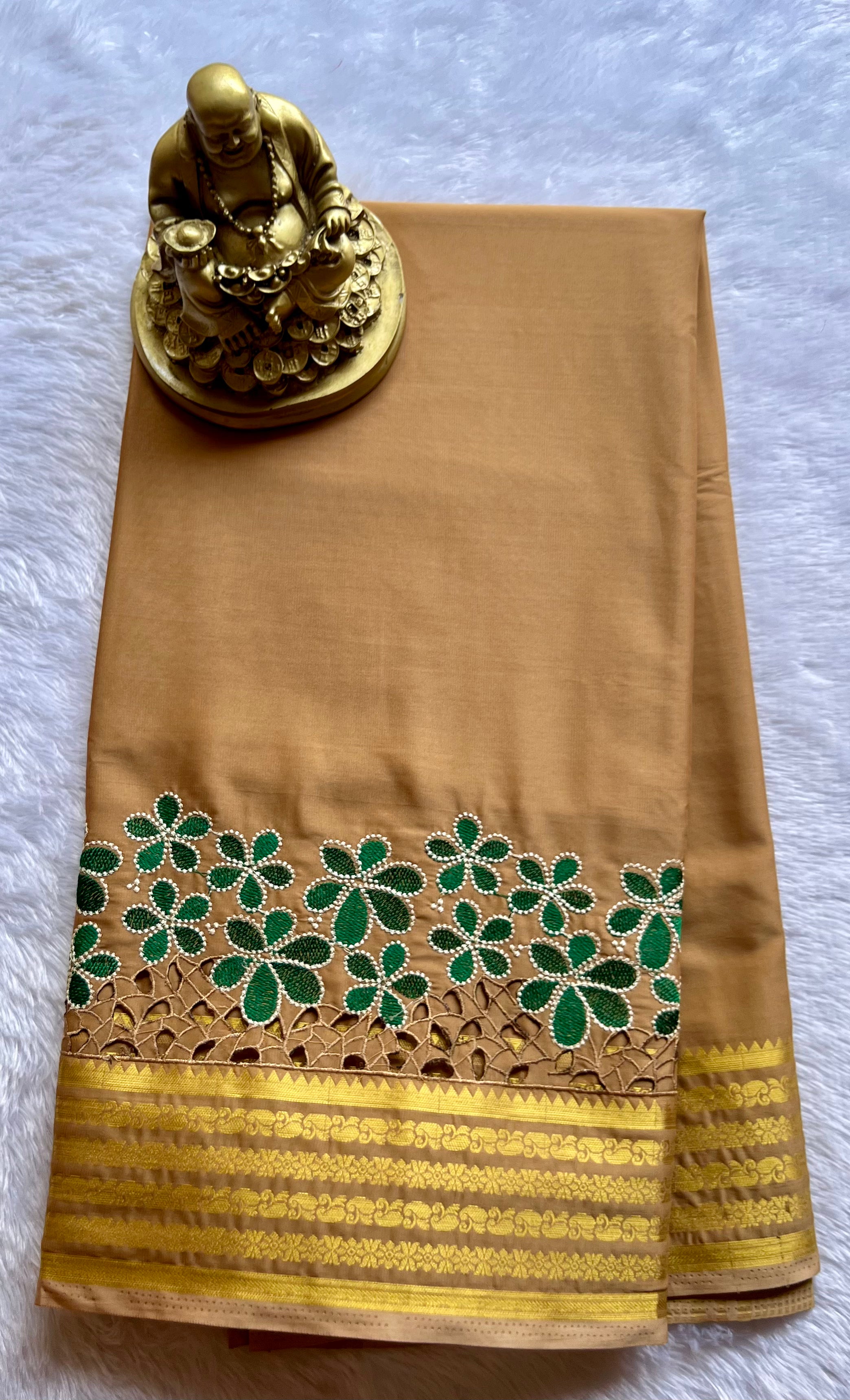 Semi Mysore Silk Mango Floral  Border Embroidery and cut work