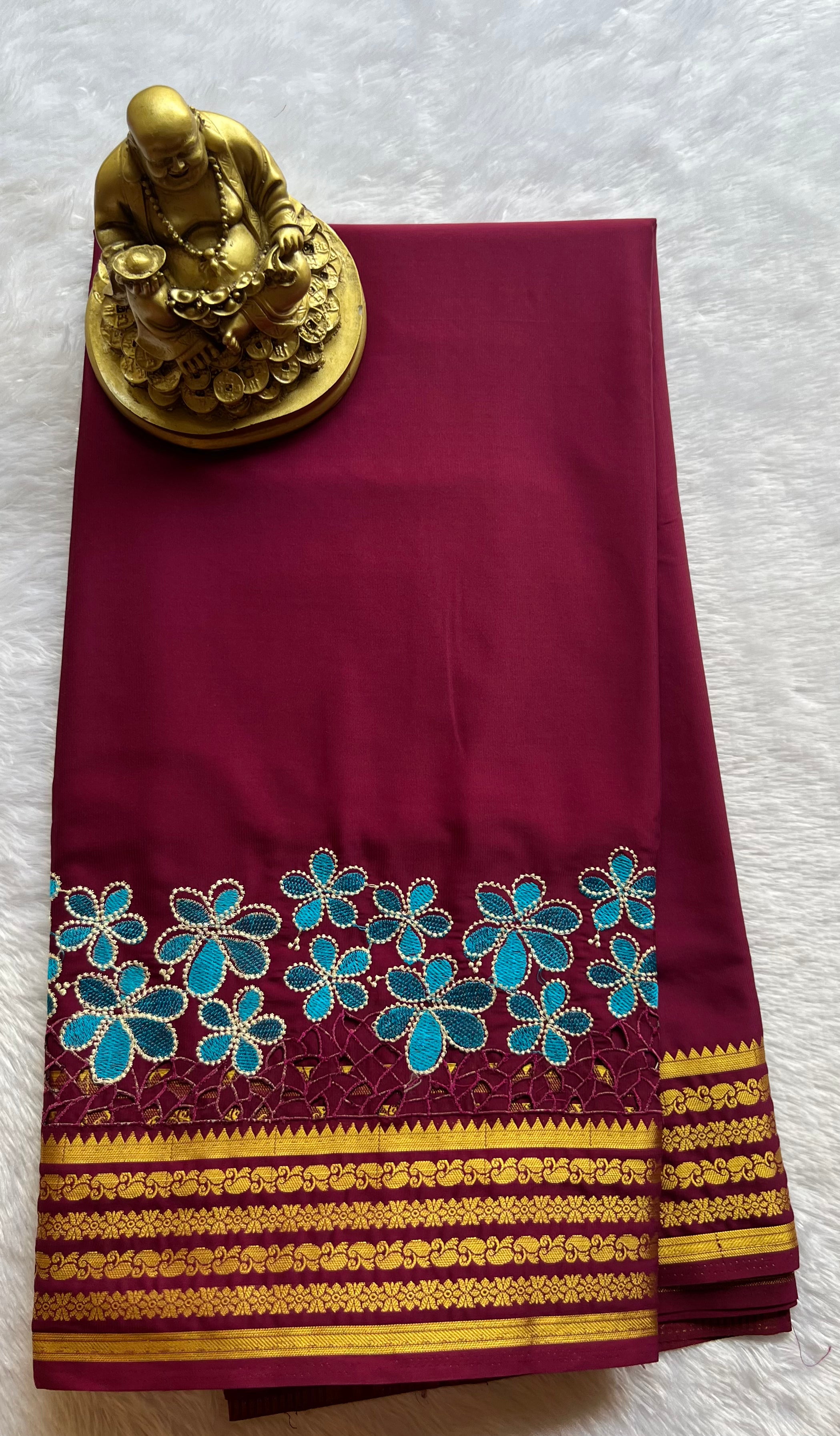 Semi Mysore Silk Mango Floral  Border Embroidery and cut work