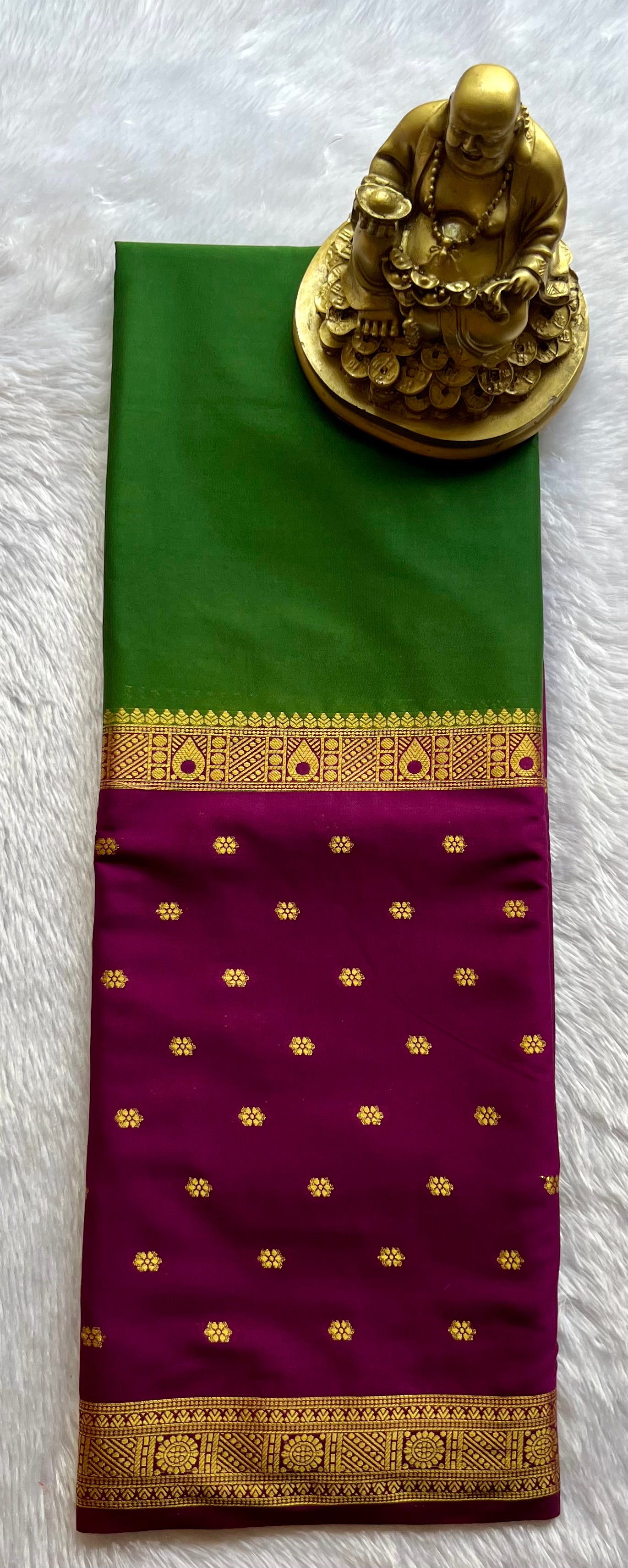 Semi Mysore Silk Mango 2 D Butta Border