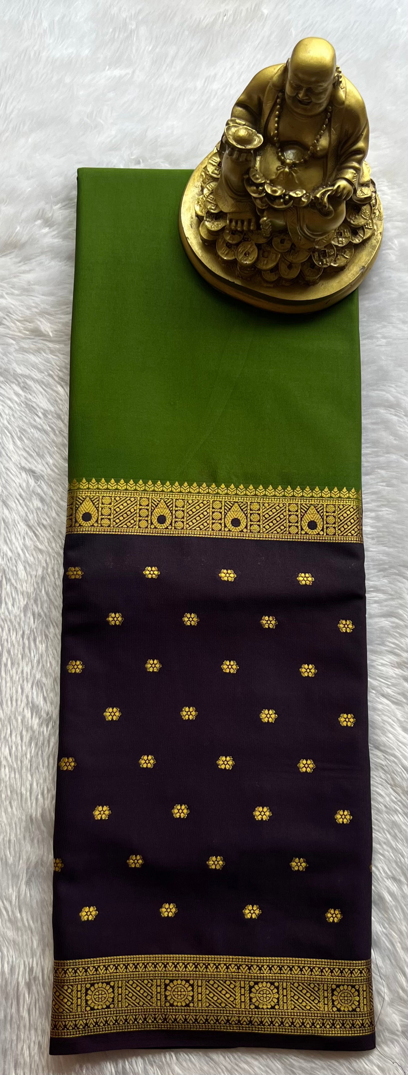 Semi Mysore Silk Mango 2 D Butta Border
