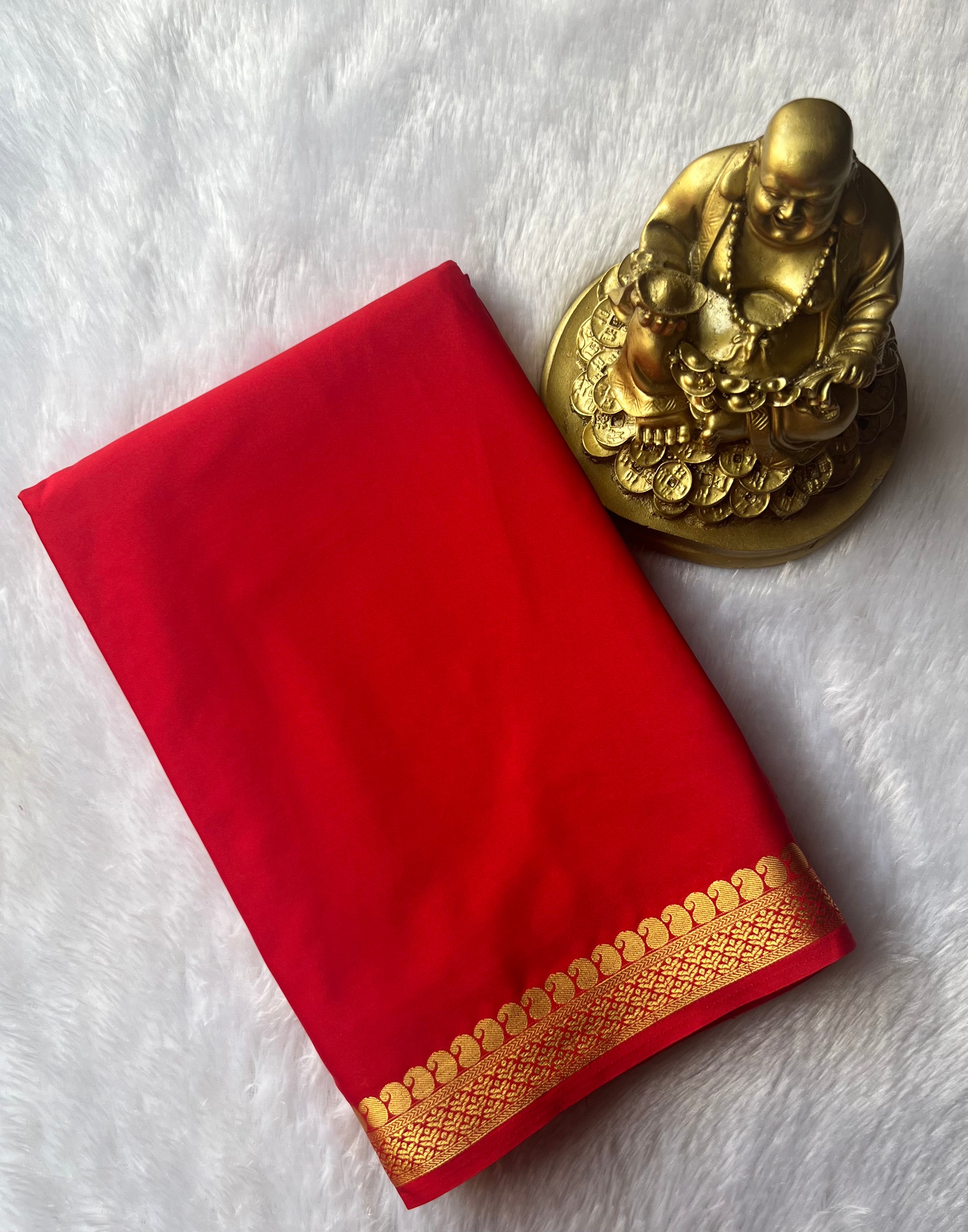 Semi Mysore Silk Mango Floral Piping Border Restock