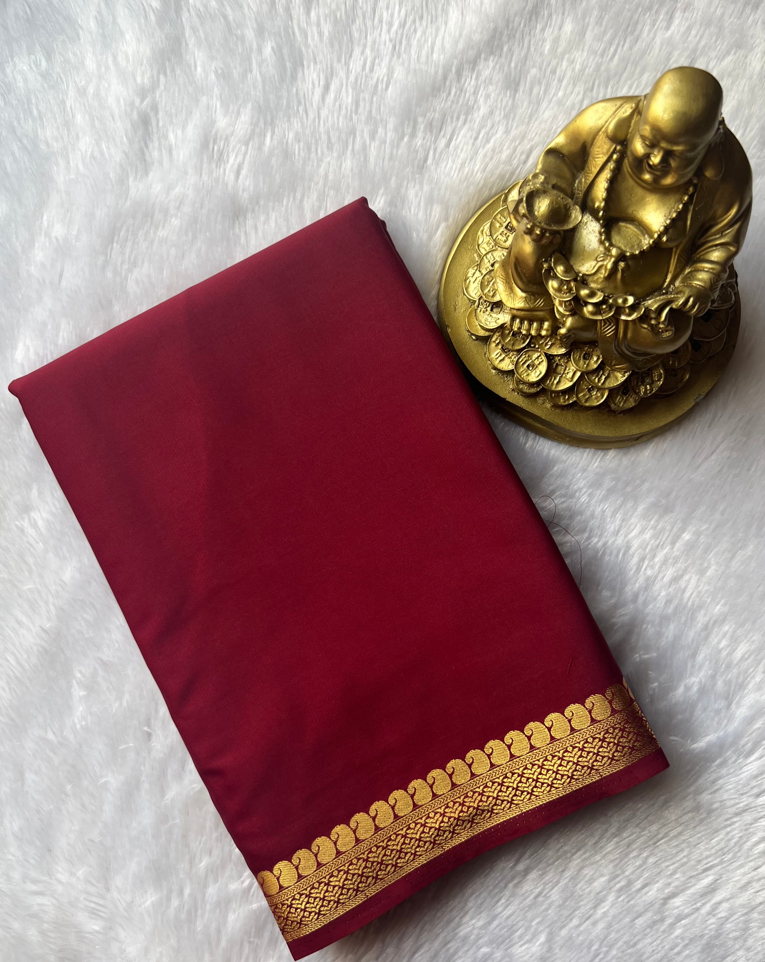 Semi Mysore Silk Mango Floral Piping Border Restock