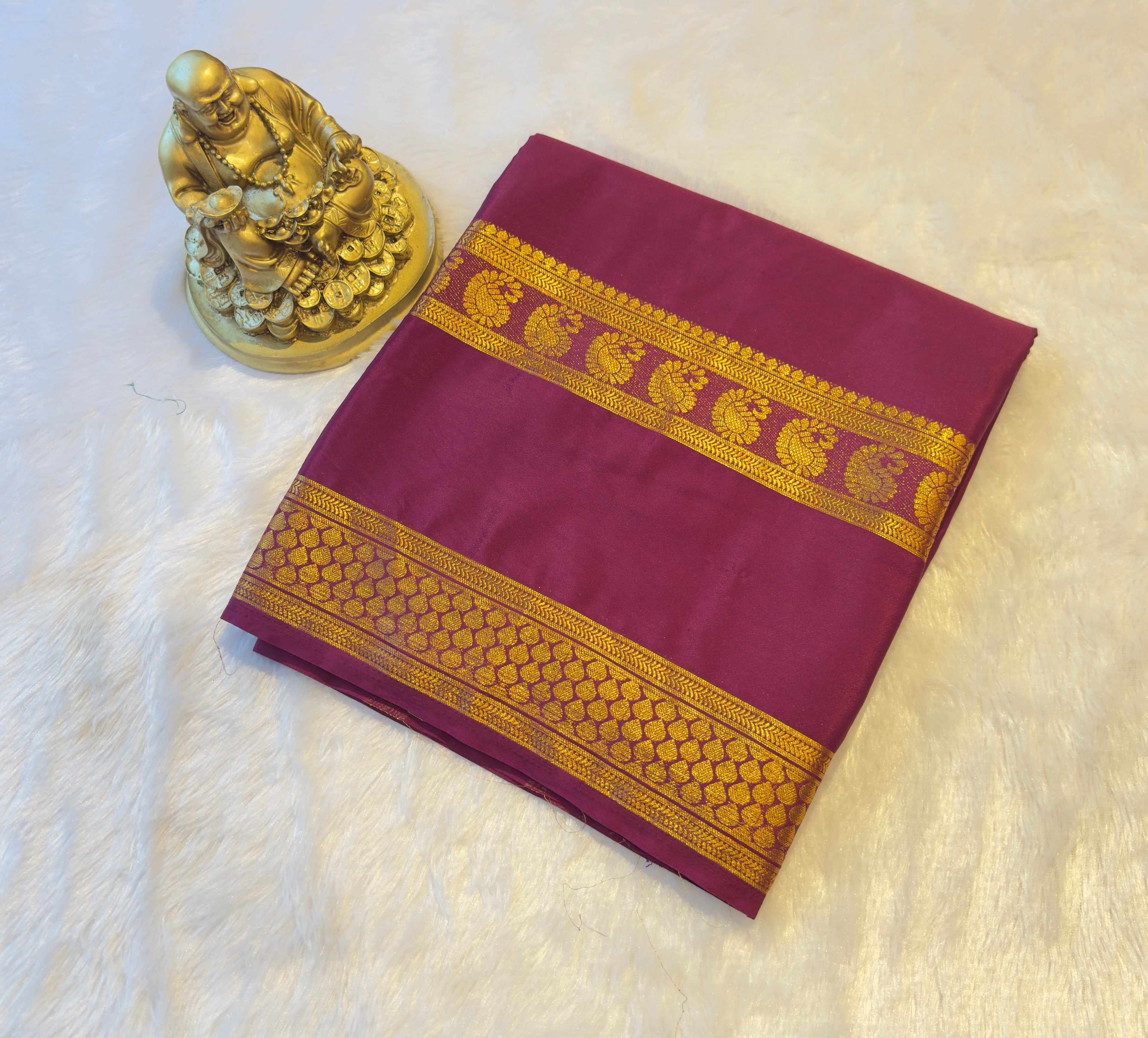 Semi Mysore Silk Mango Leaf Bentex Border Self Colour