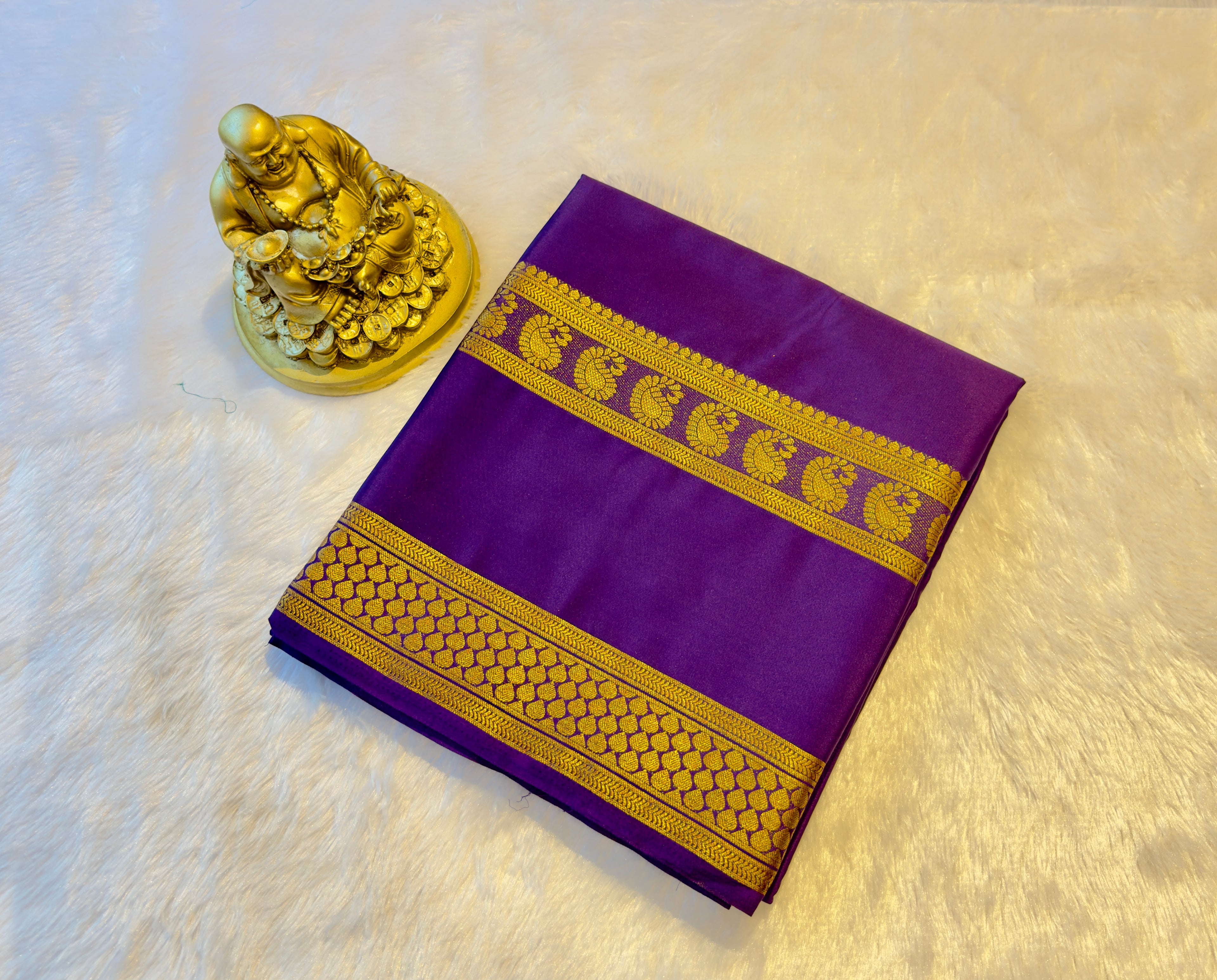 Semi Mysore Silk Mango Leaf Bentex Border Self Colour