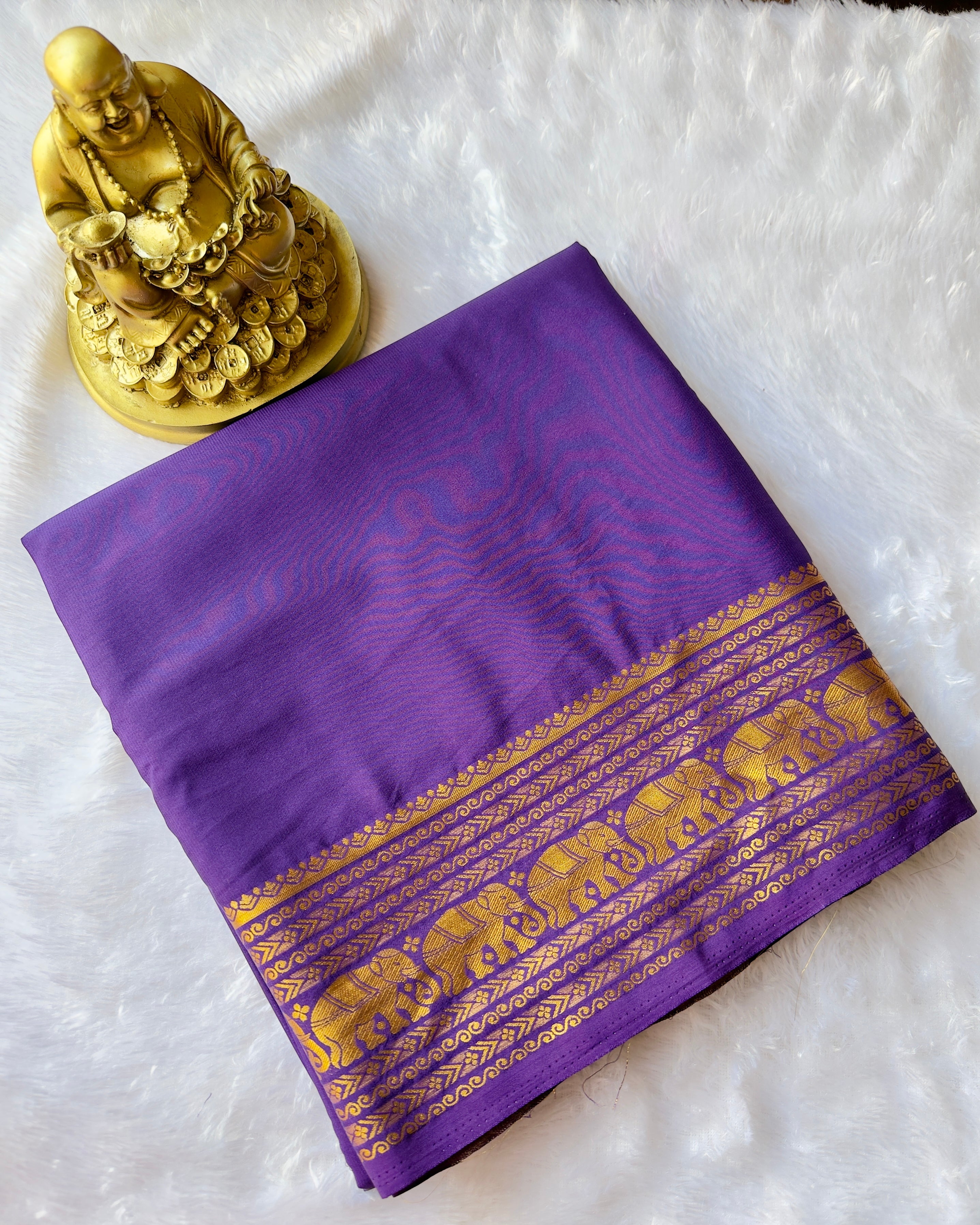 Semi Mysore Silk Small Elephant Border Self Colour