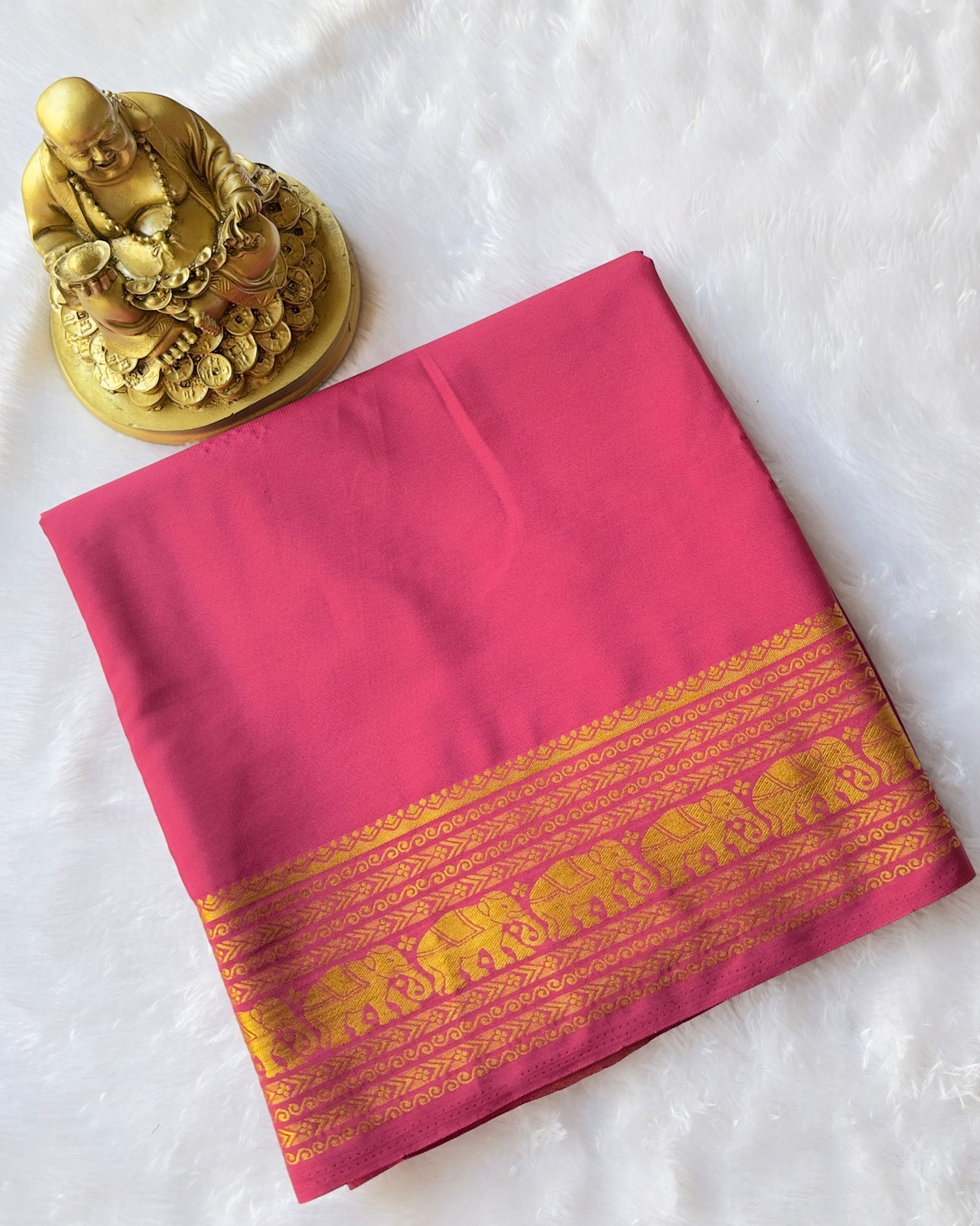 Semi Mysore Silk Small Elephant Border Self Colour