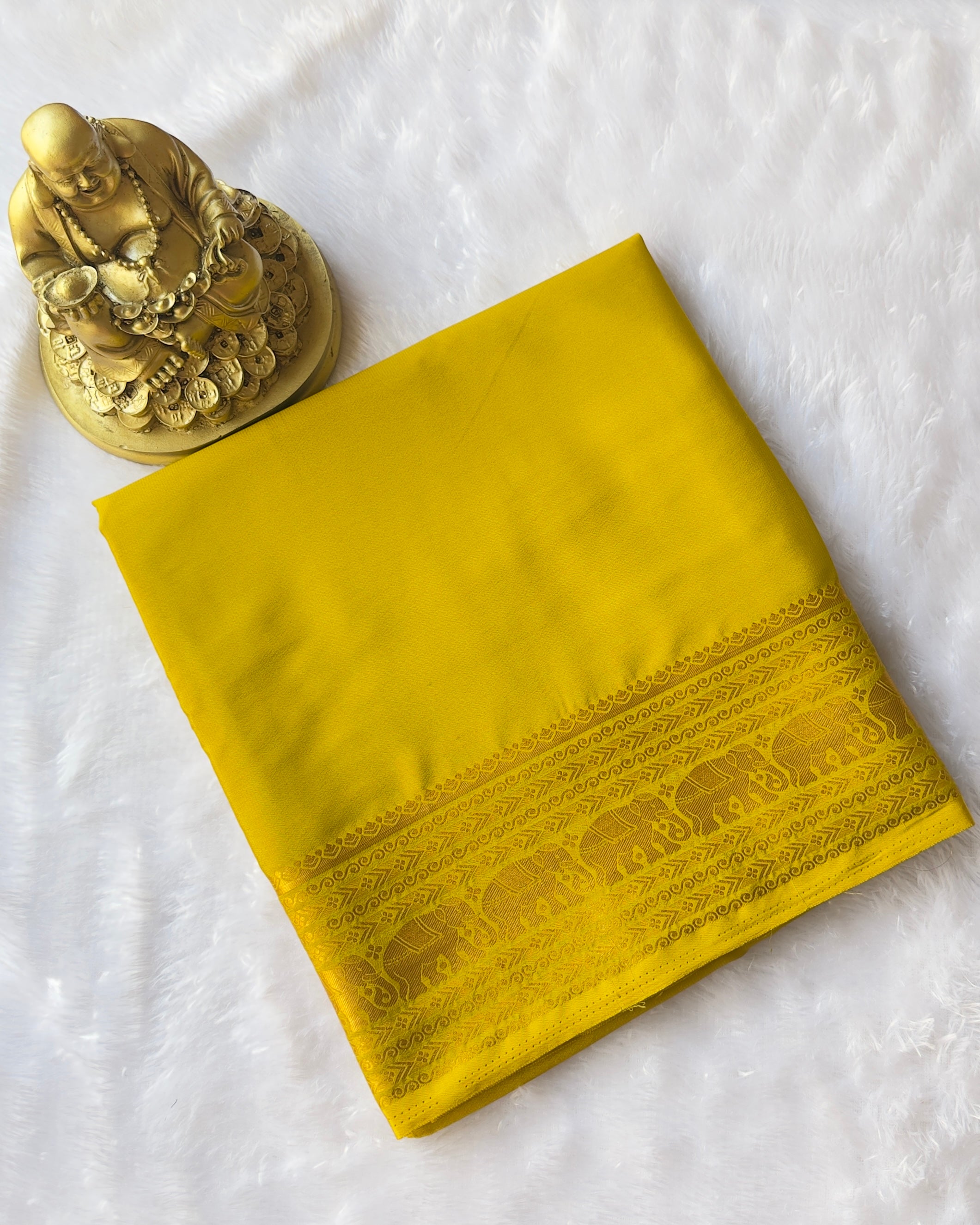 Semi Mysore Silk Small Elephant Border Self Colour