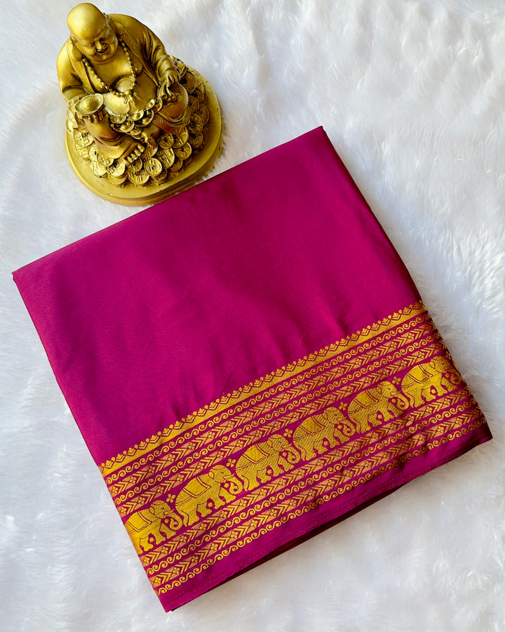 Semi Mysore Silk Small Elephant Border Self Colour