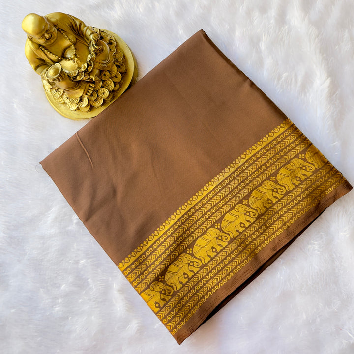 Semi Mysore Silk Small Elephant Border Self Colour