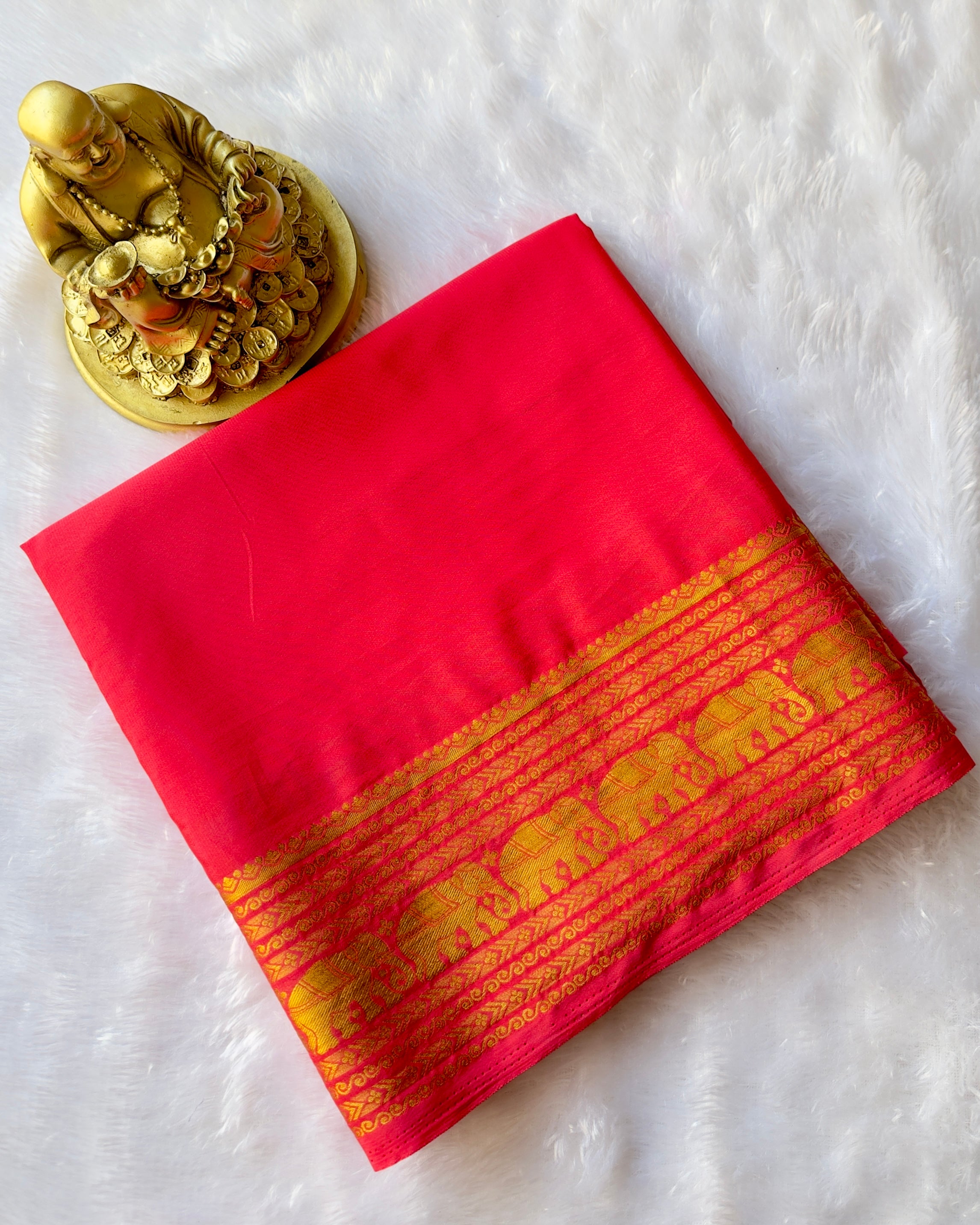 Semi Mysore Silk Small Elephant Border Self Colour