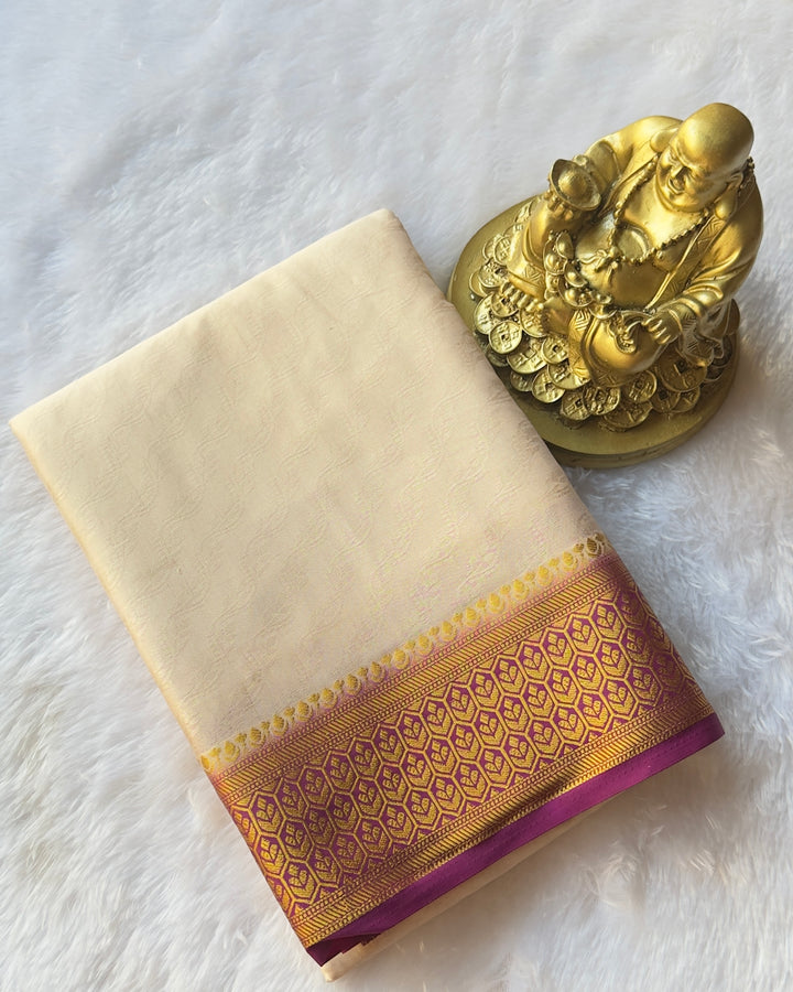 Semi Mysore Silk Embosed Saree with Hexa Floral Border