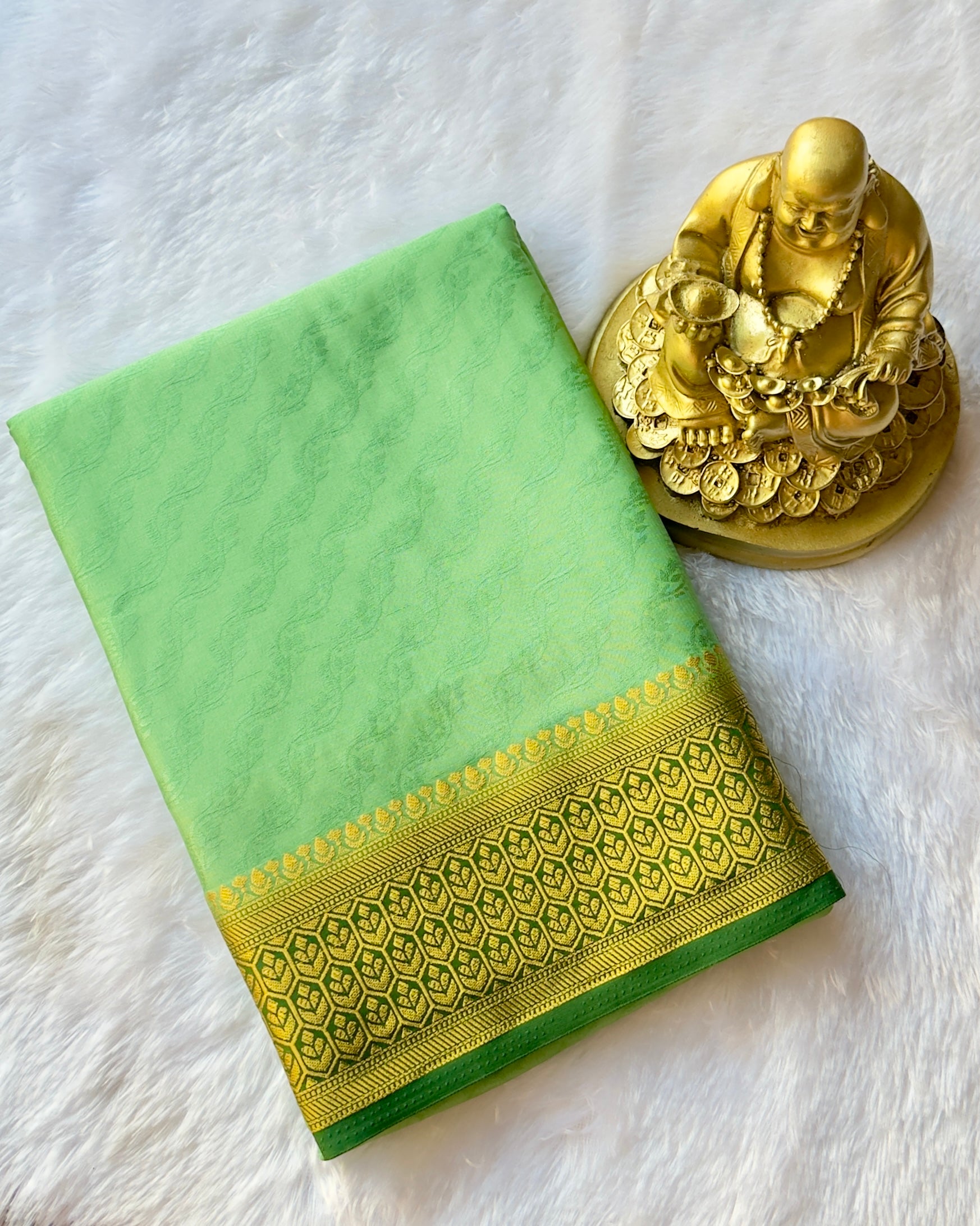 Semi Mysore Silk Embosed Saree with Hexa Floral Border