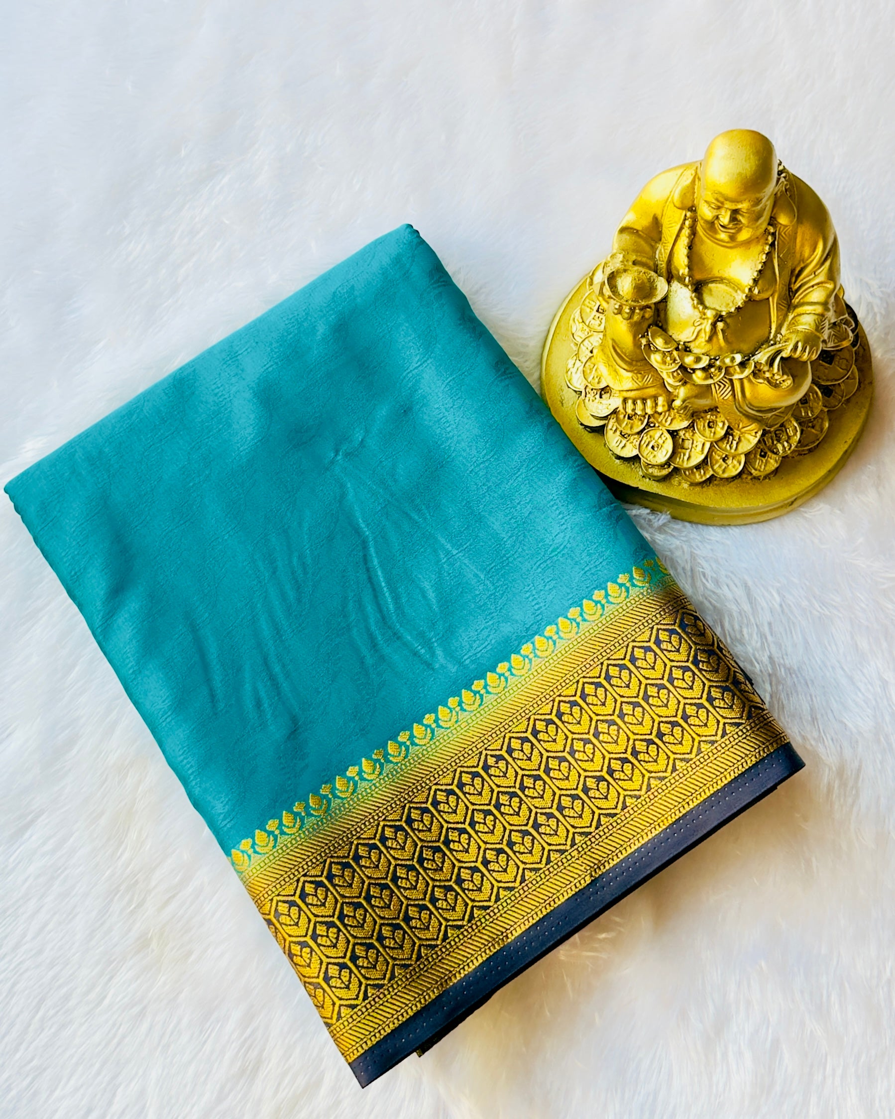 Semi Mysore Silk Embosed Saree with Hexa Floral Border