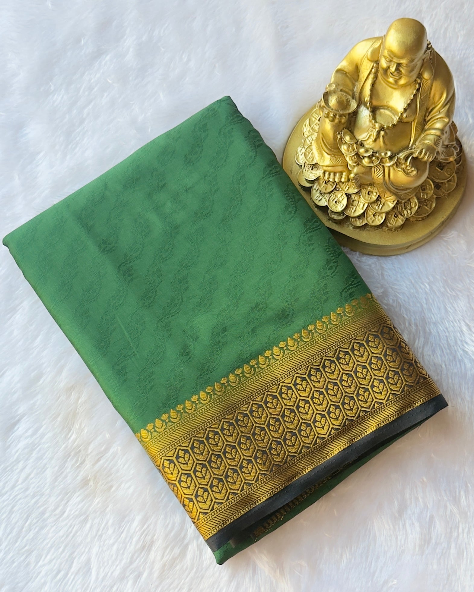 Semi Mysore Silk Embosed Saree with Hexa Floral Border