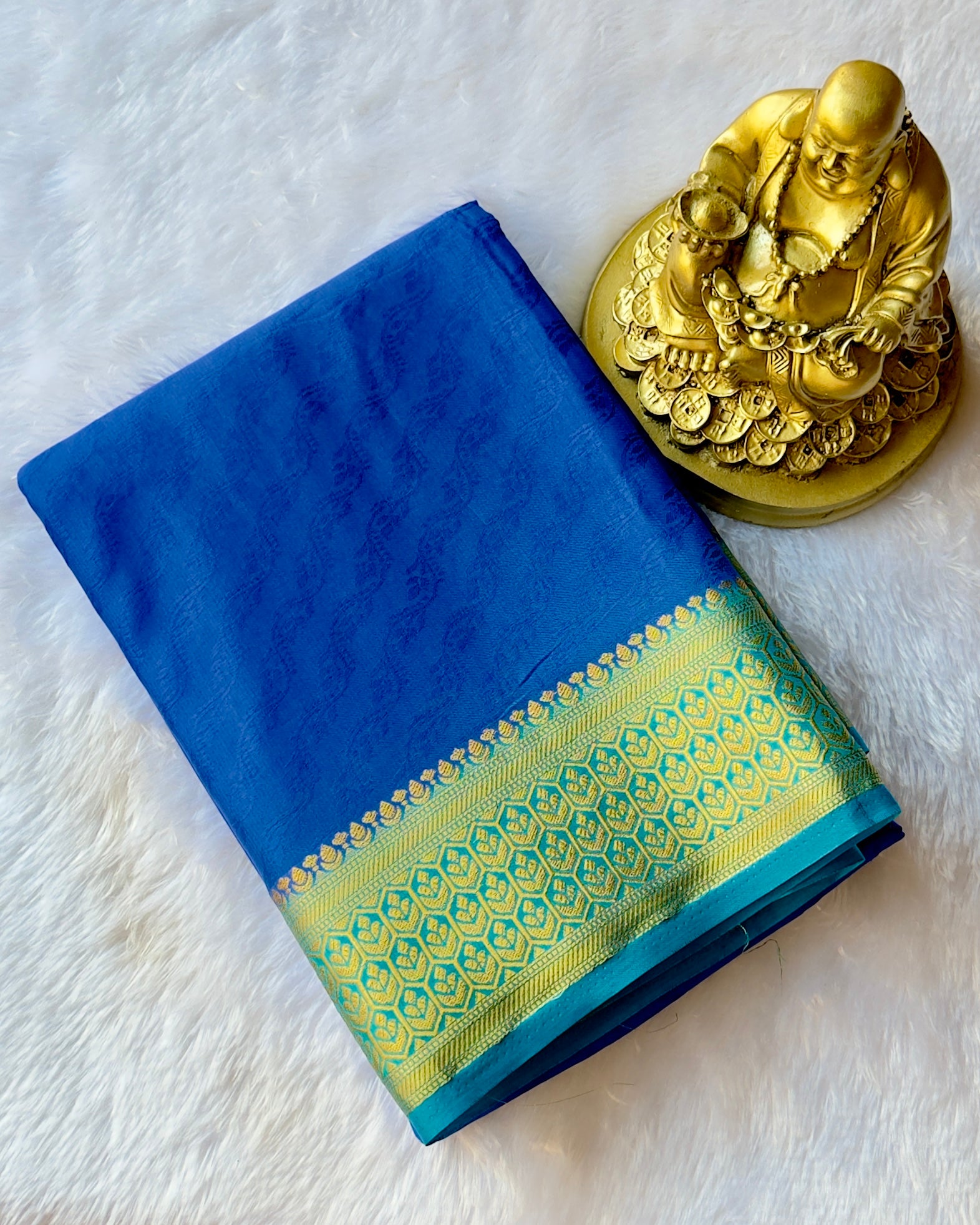 Semi Mysore Silk Embosed Saree with Hexa Floral Border