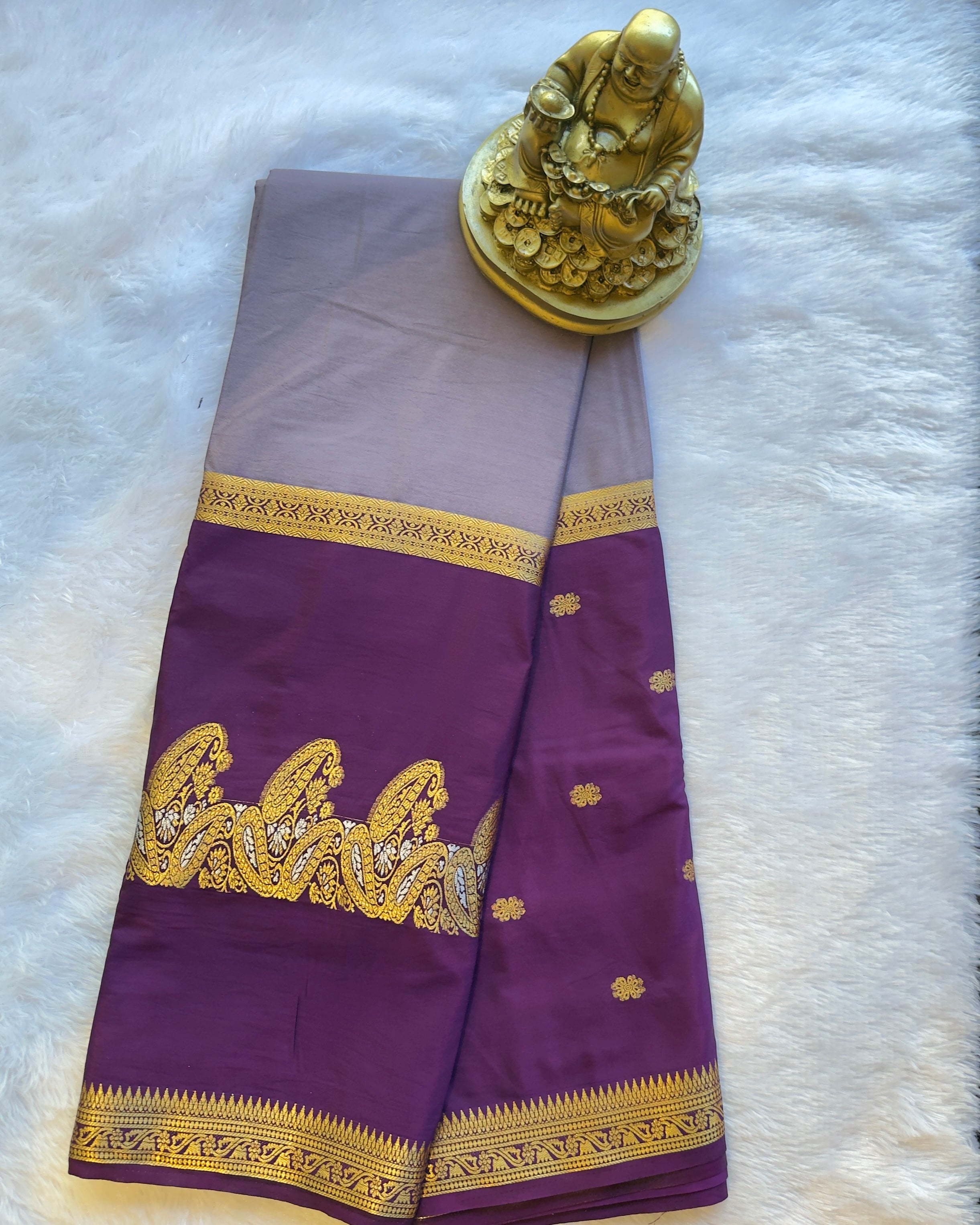 Semi Mysore Silk Narayani Mango Panel Chit Contrast