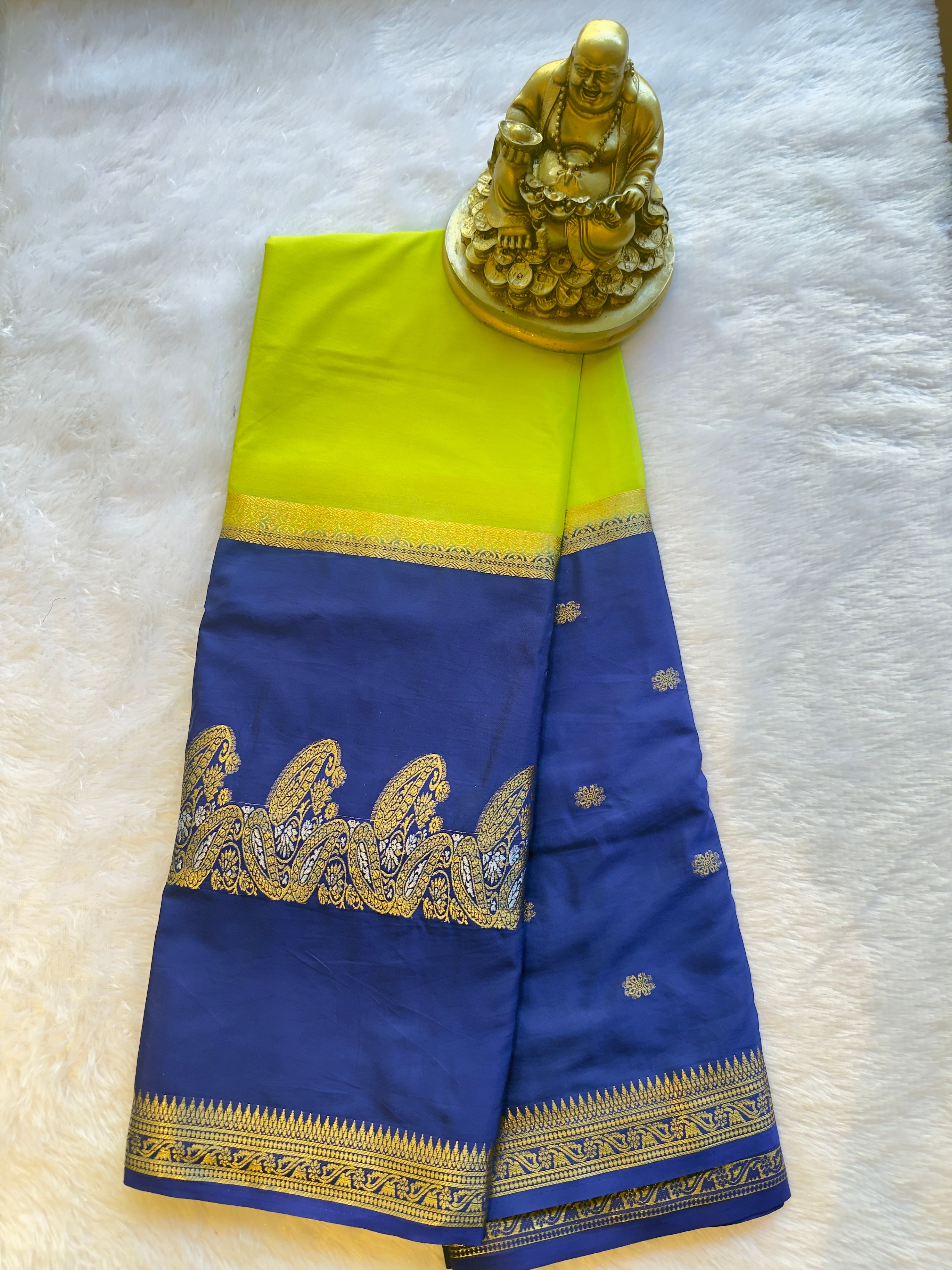 Semi Mysore Silk Narayani Mango Panel Chit Contrast