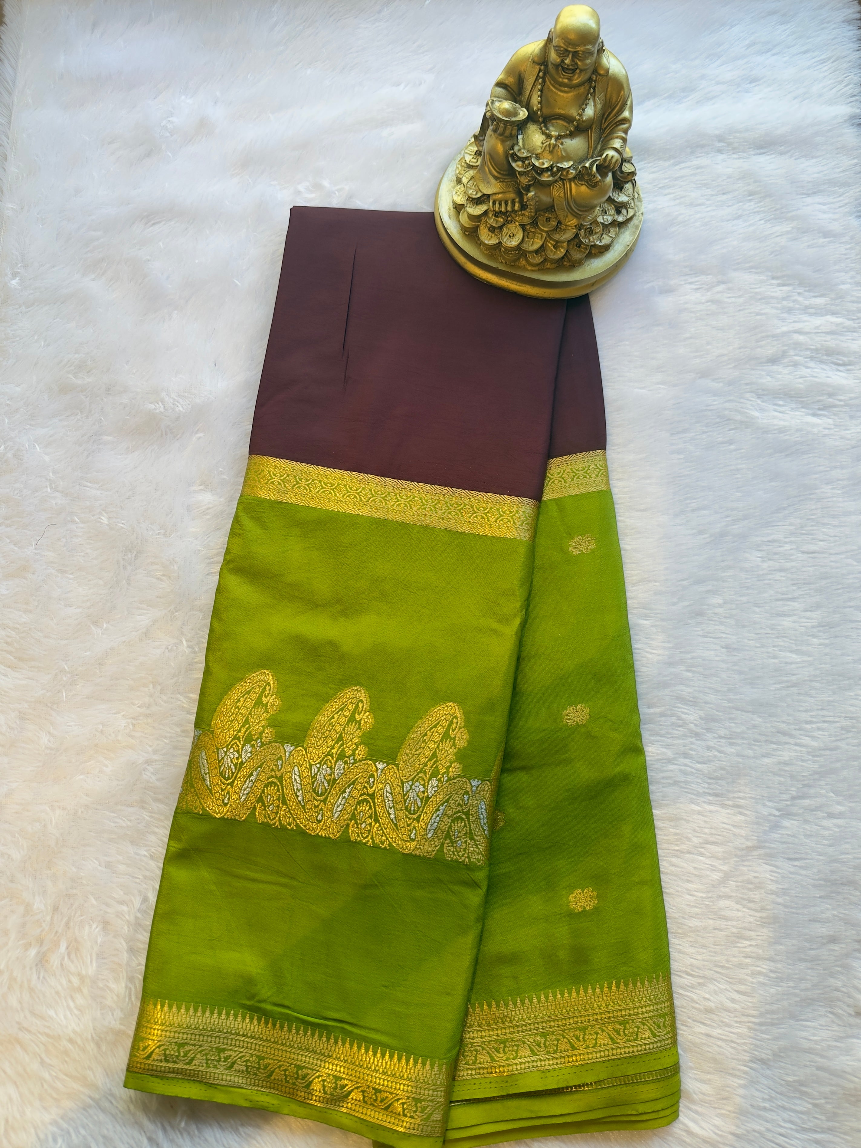 Semi Mysore Silk Narayani Mango Panel Chit Contrast