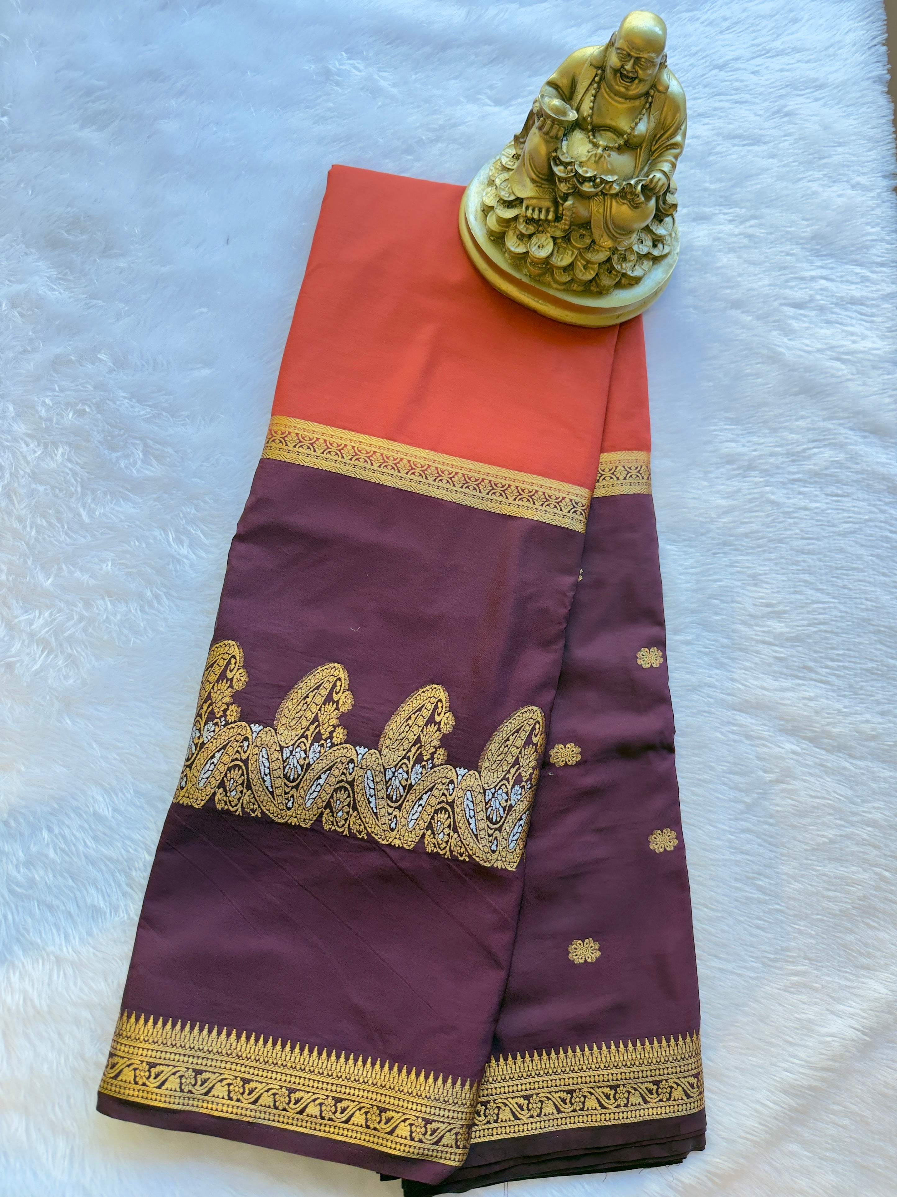 Semi Mysore Silk Narayani Mango Panel Chit Contrast