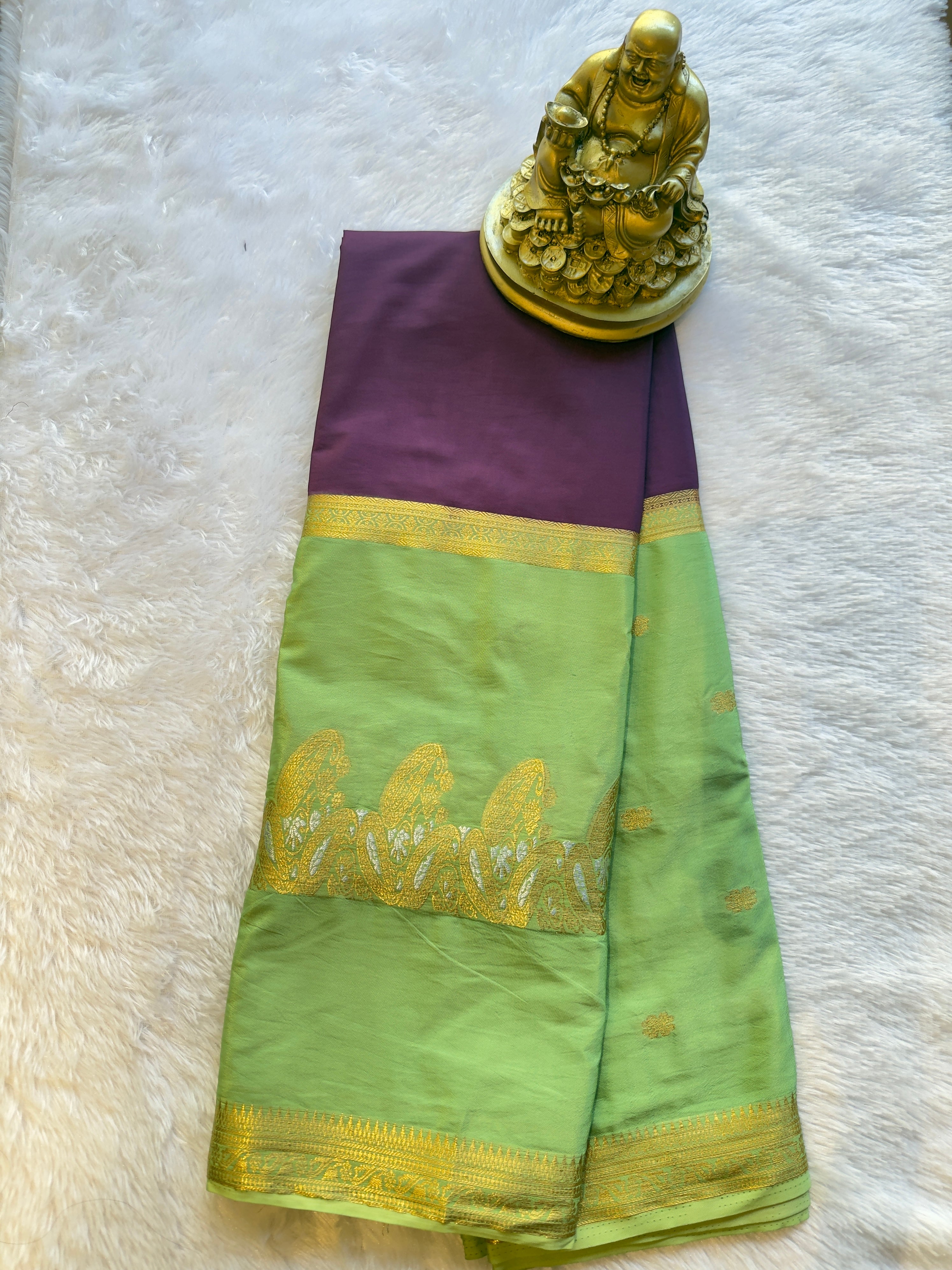 Semi Mysore Silk Narayani Mango Panel Chit Contrast