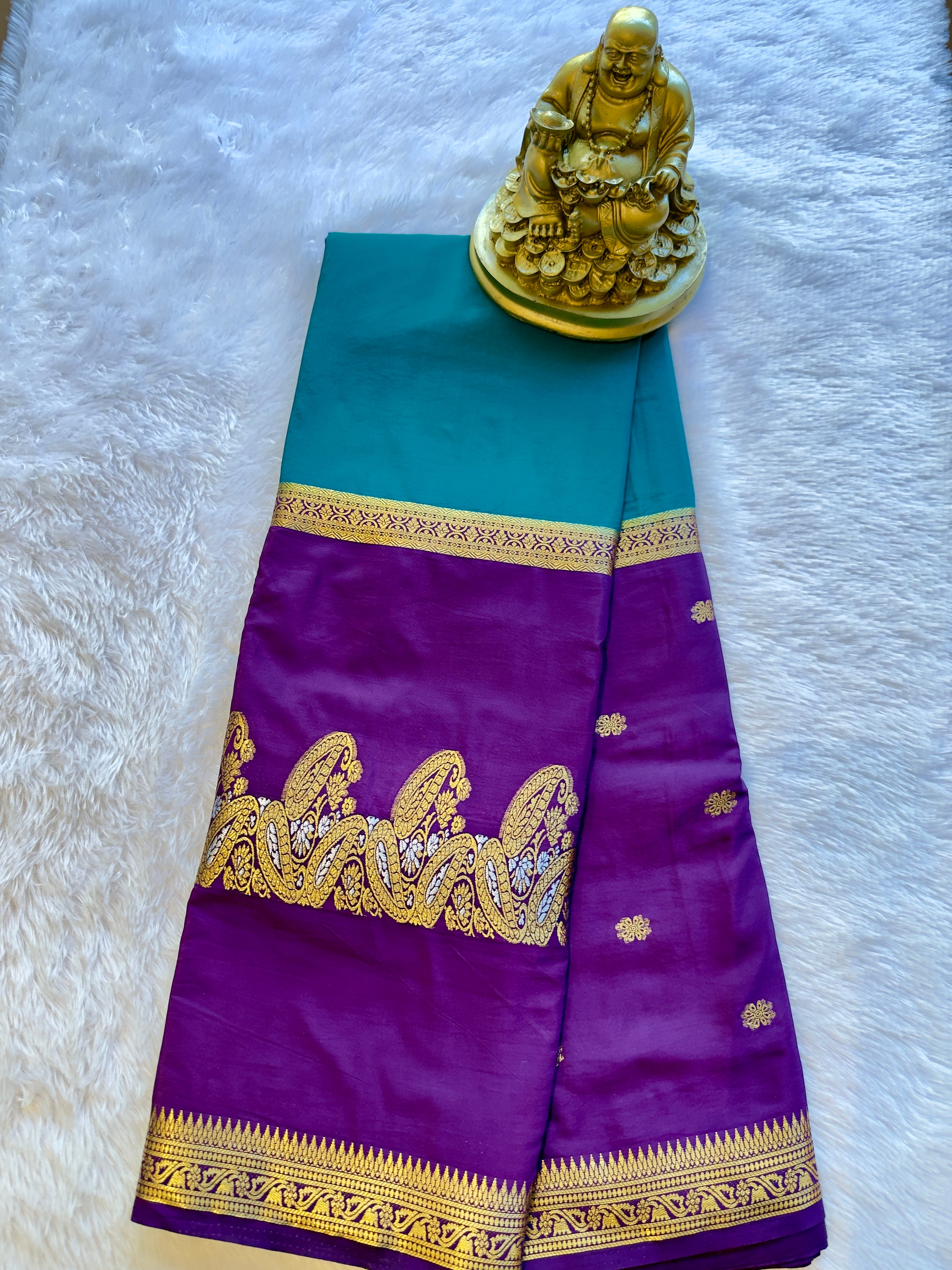 Semi Mysore Silk Narayani Mango Panel Chit Contrast