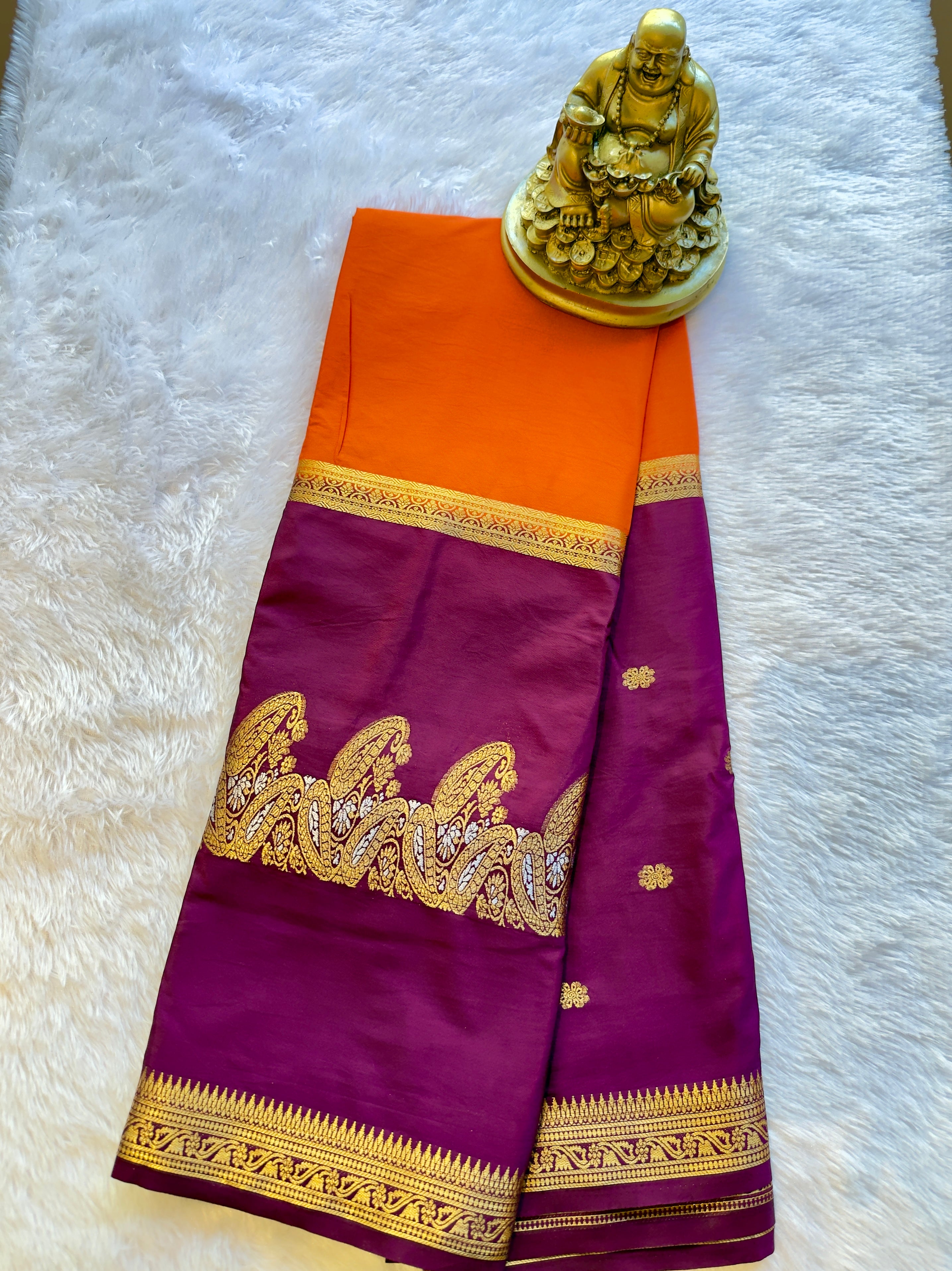 Semi Mysore Silk Narayani Mango Panel Chit Contrast