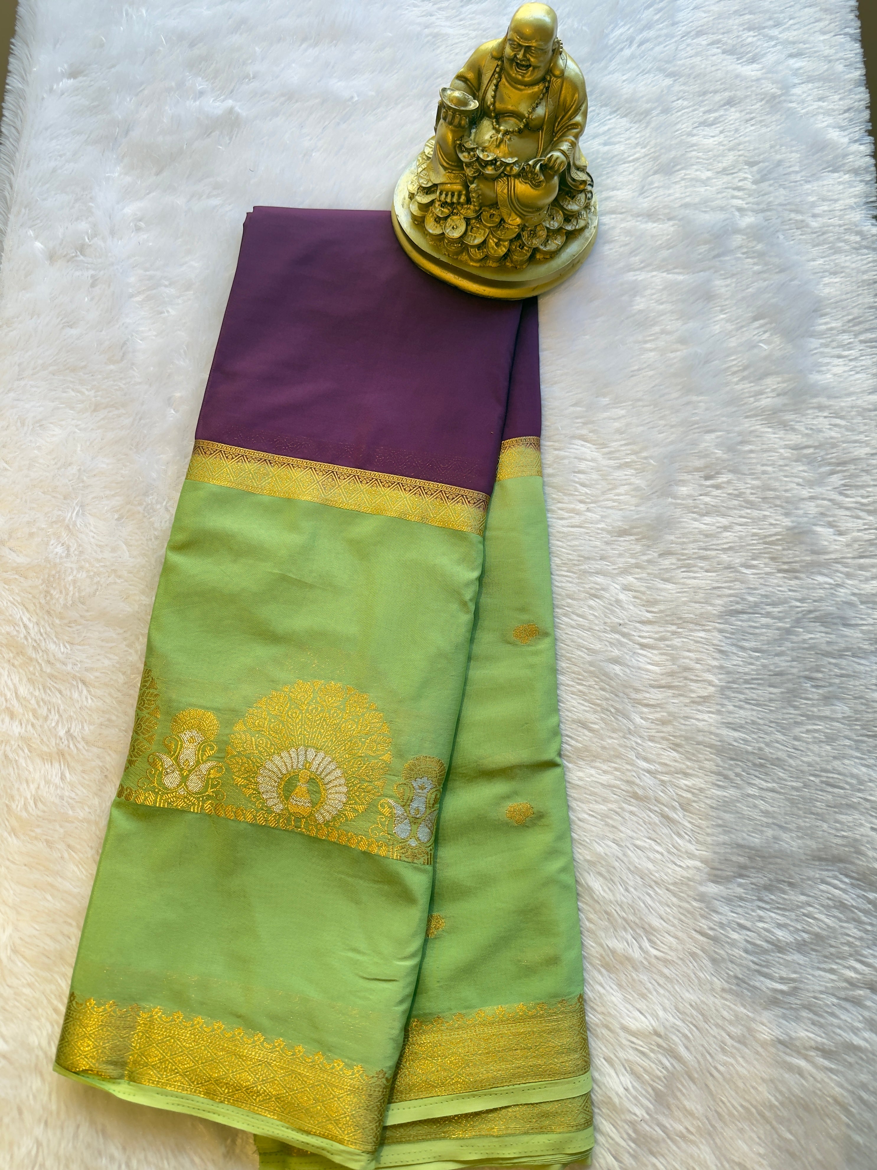 Semi Mysore Silk Narayani Peacock Panel Chit Contrast