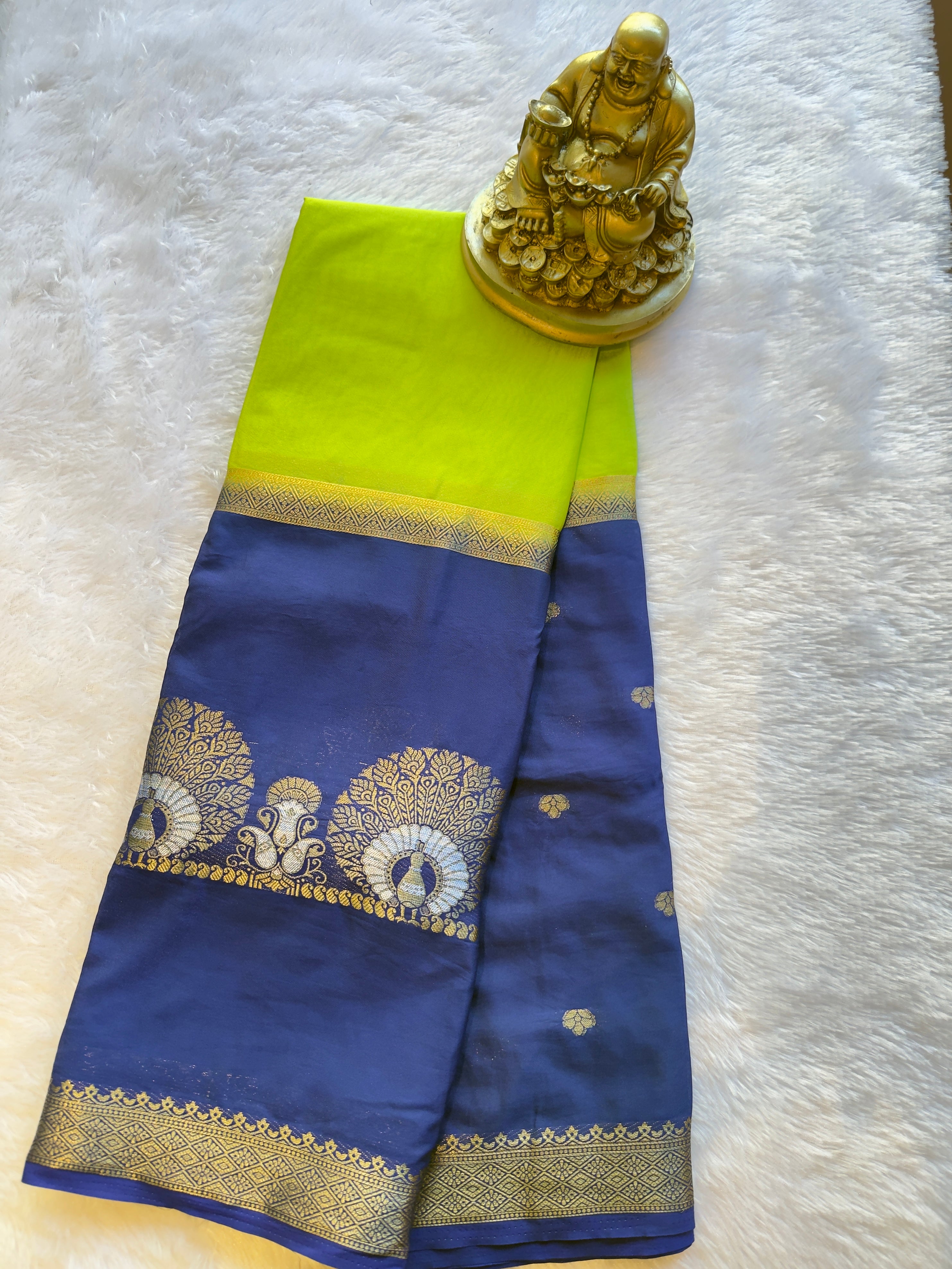 Semi Mysore Silk Narayani Peacock Panel Chit Contrast