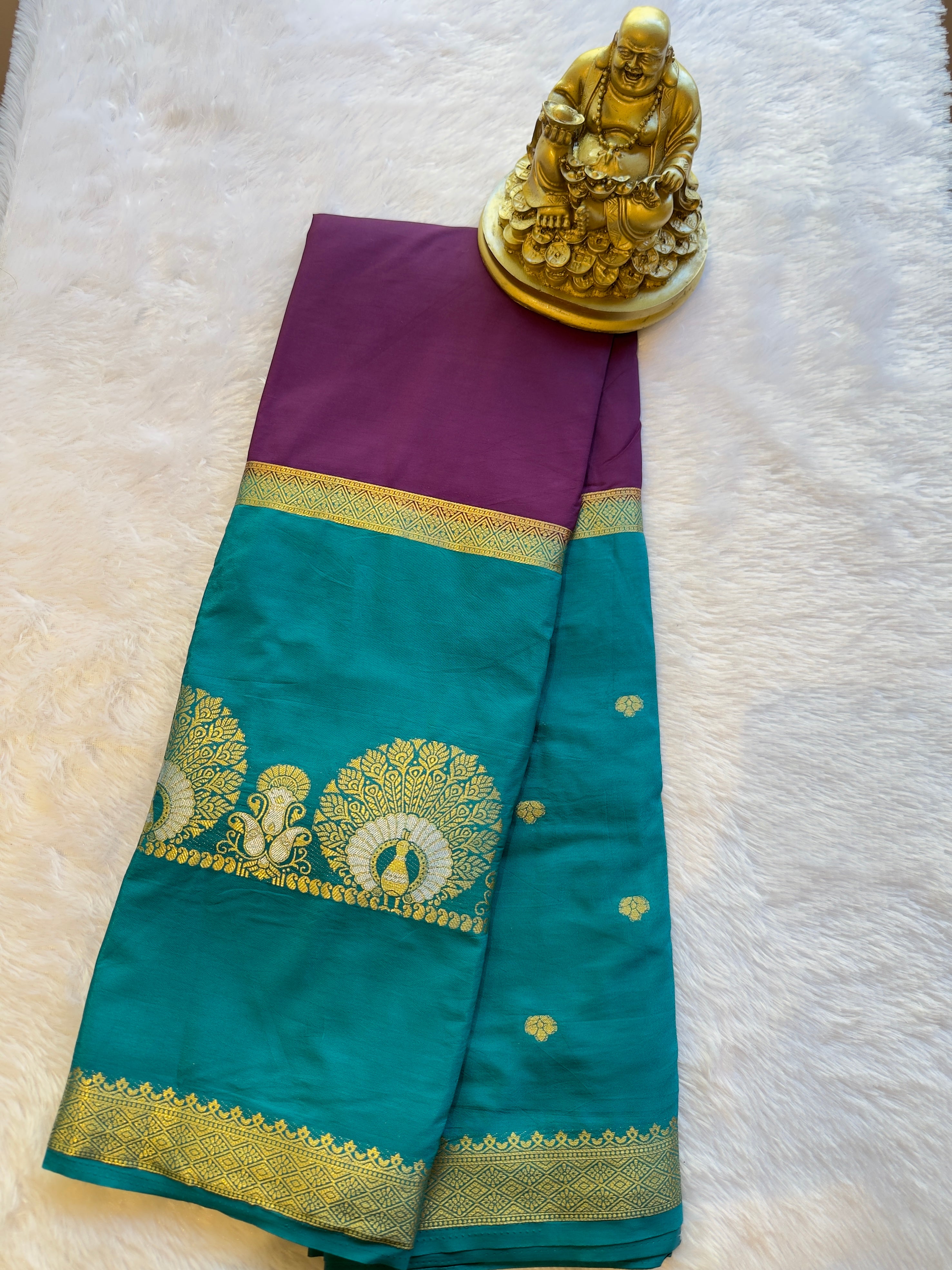 Semi Mysore Silk Narayani Peacock Panel Chit Contrast