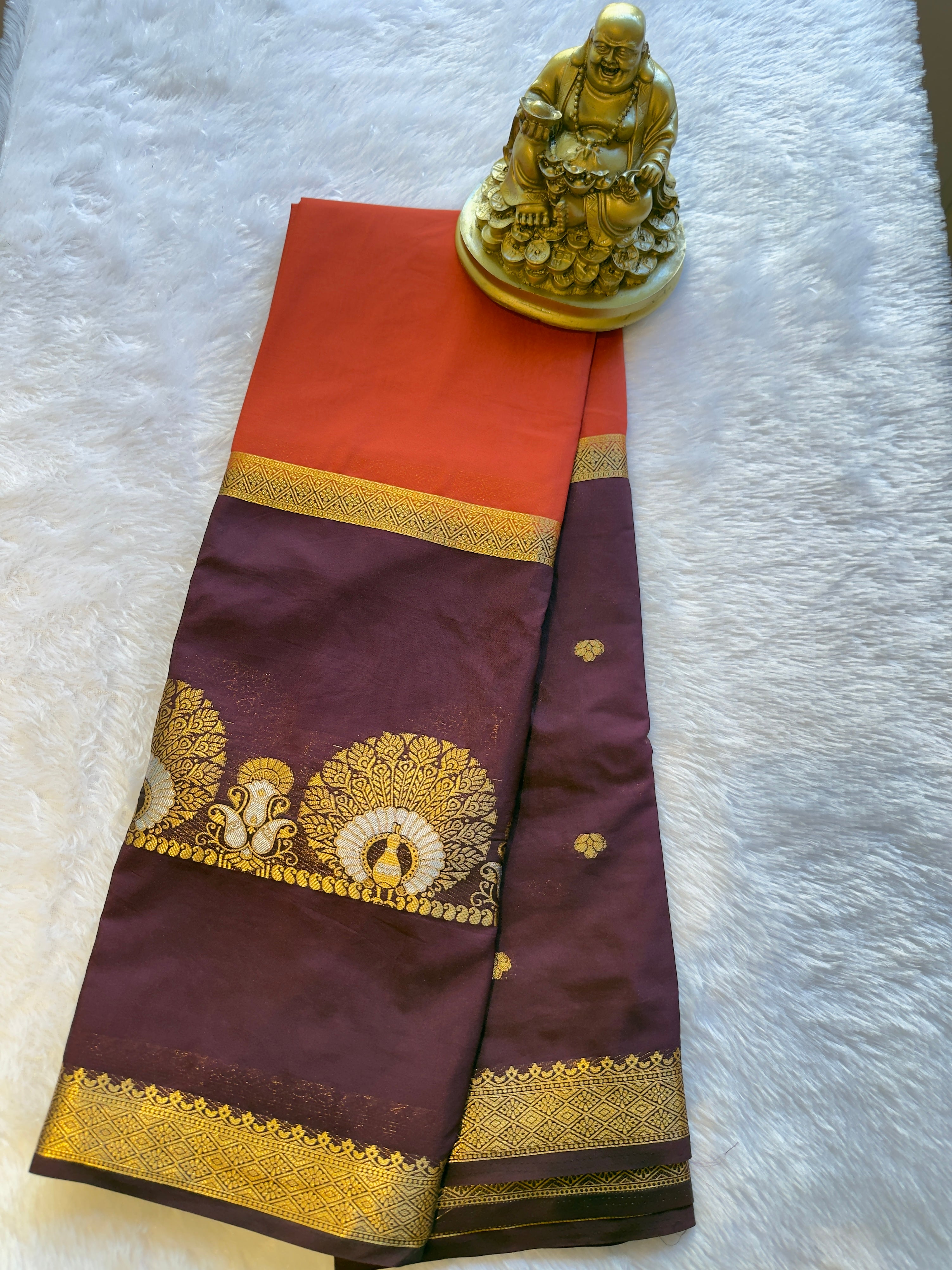 Semi Mysore Silk Narayani Peacock Panel Chit Contrast