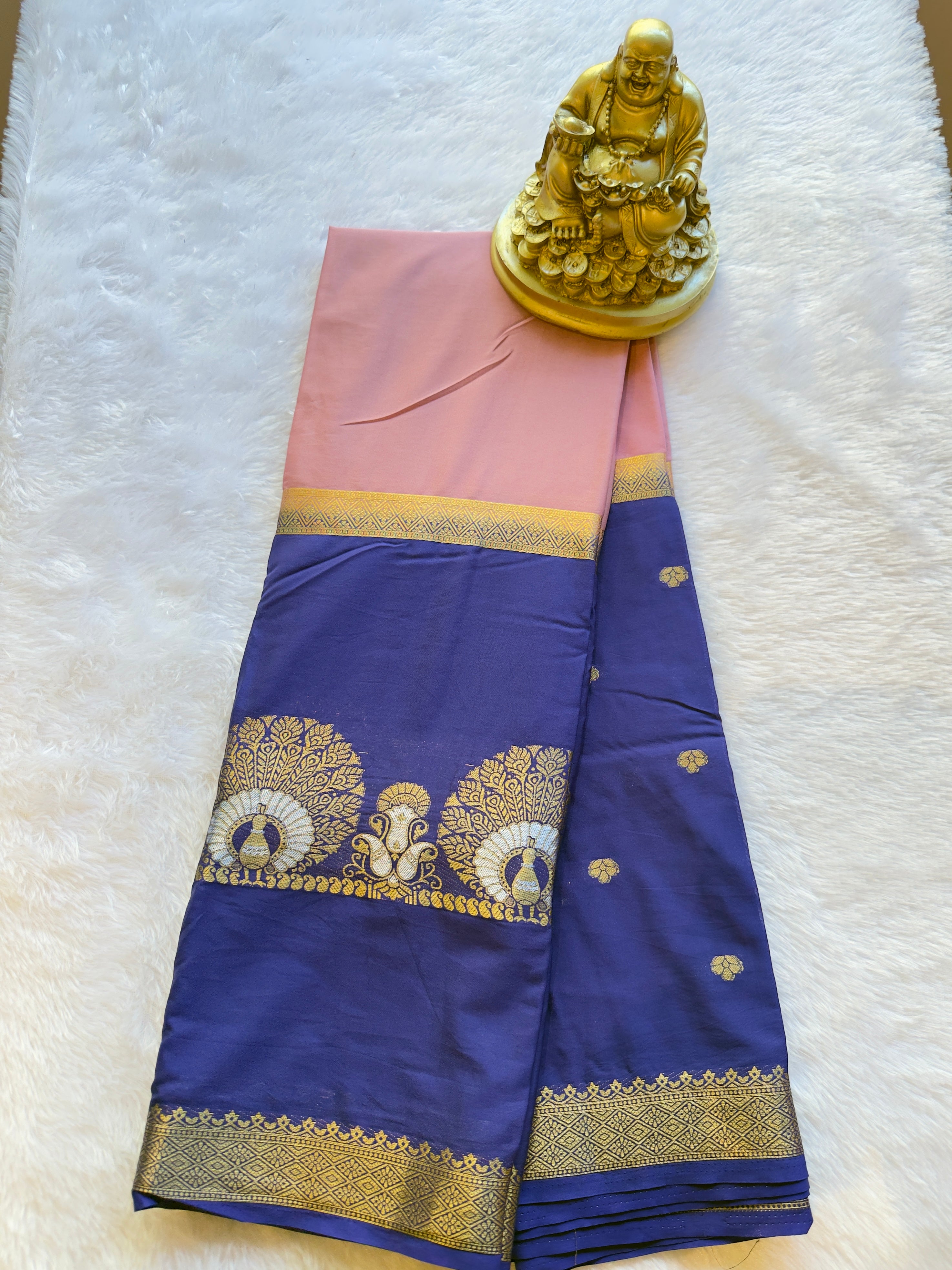 Semi Mysore Silk Narayani Peacock Panel Chit Contrast