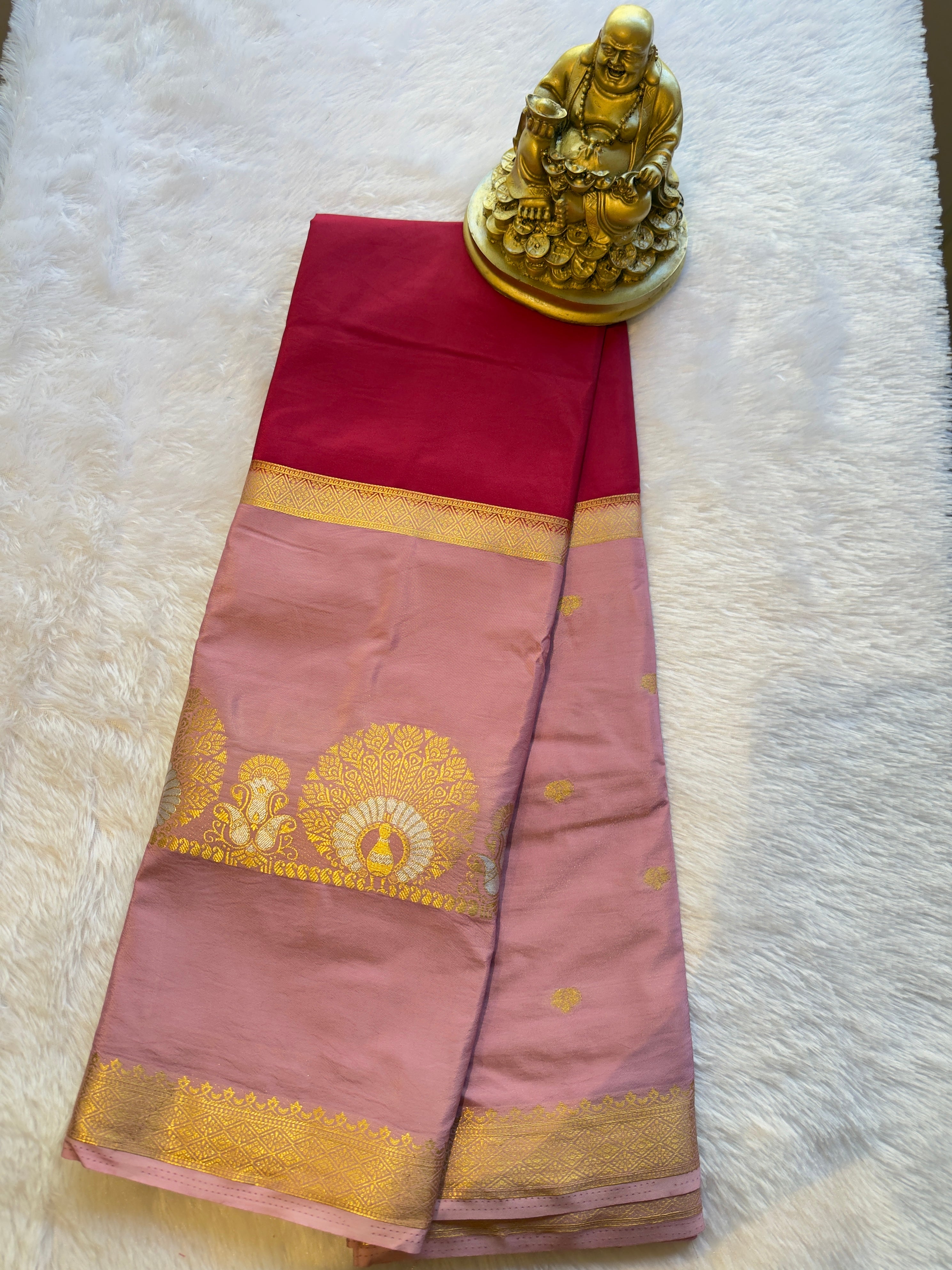 Semi Mysore Silk Narayani Peacock Panel Chit Contrast