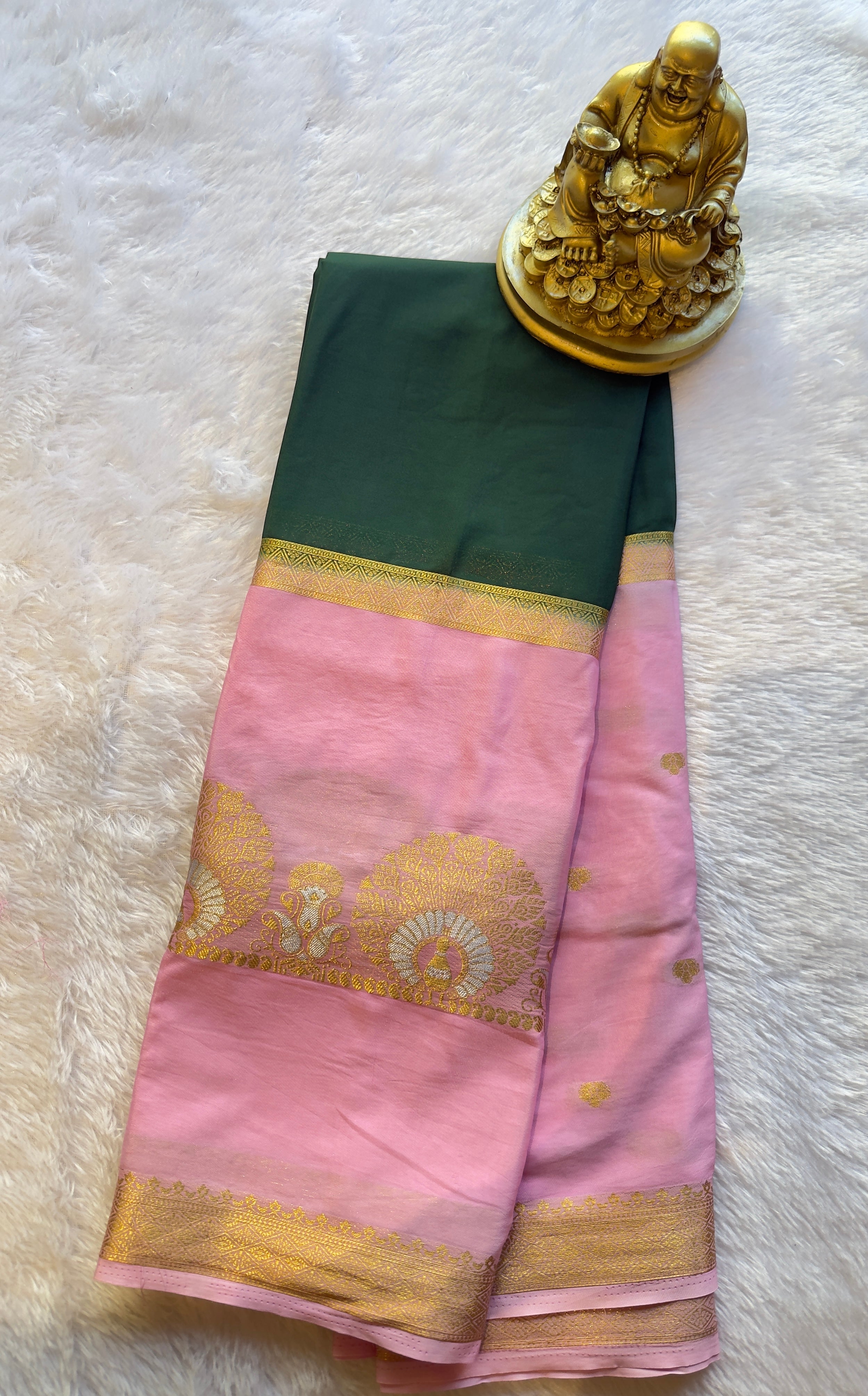 Semi Mysore Silk Narayani Peacock Panel Chit Contrast