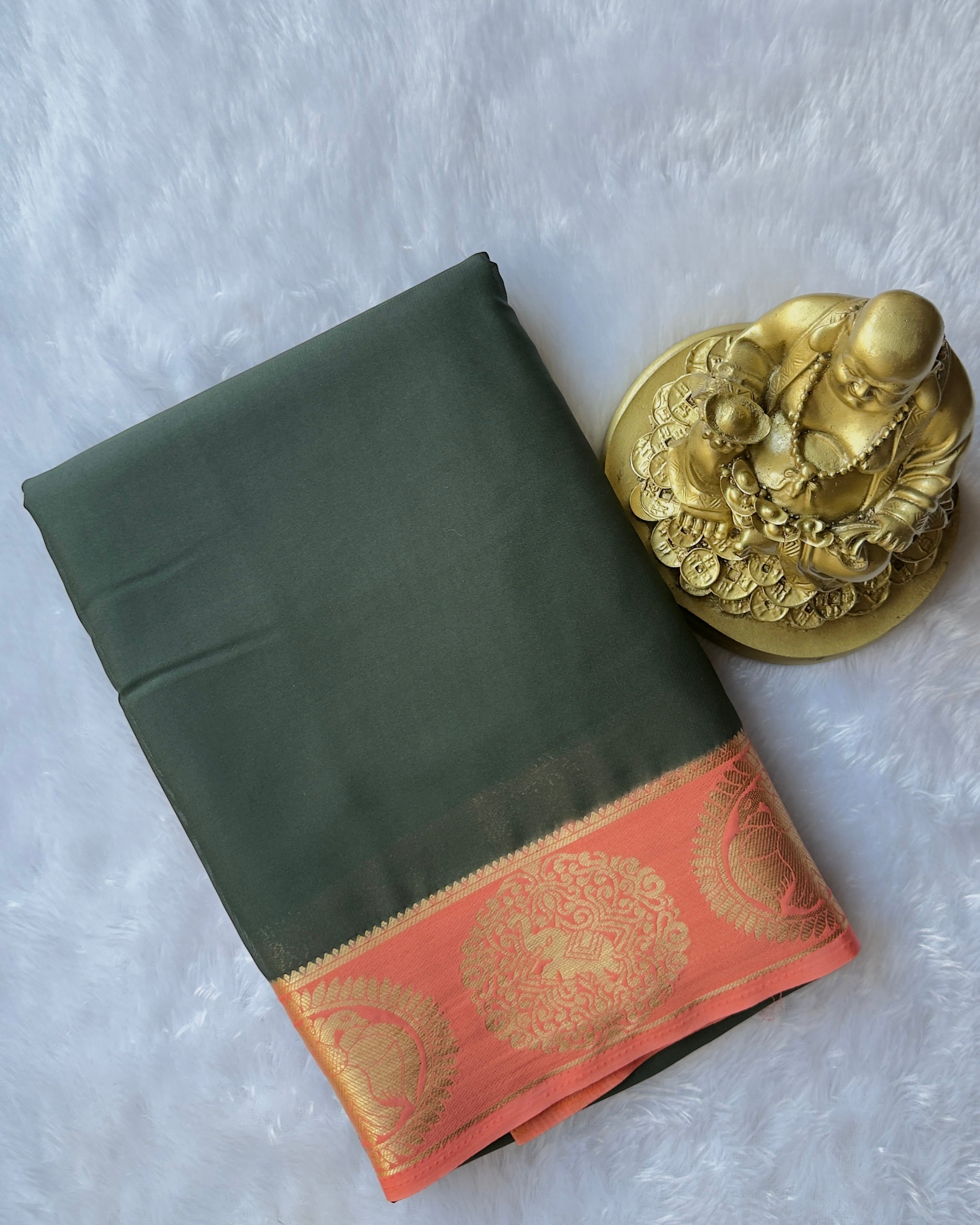 Semi Mysore Silk Gandaberunda n Elephant Motif Border Contrast