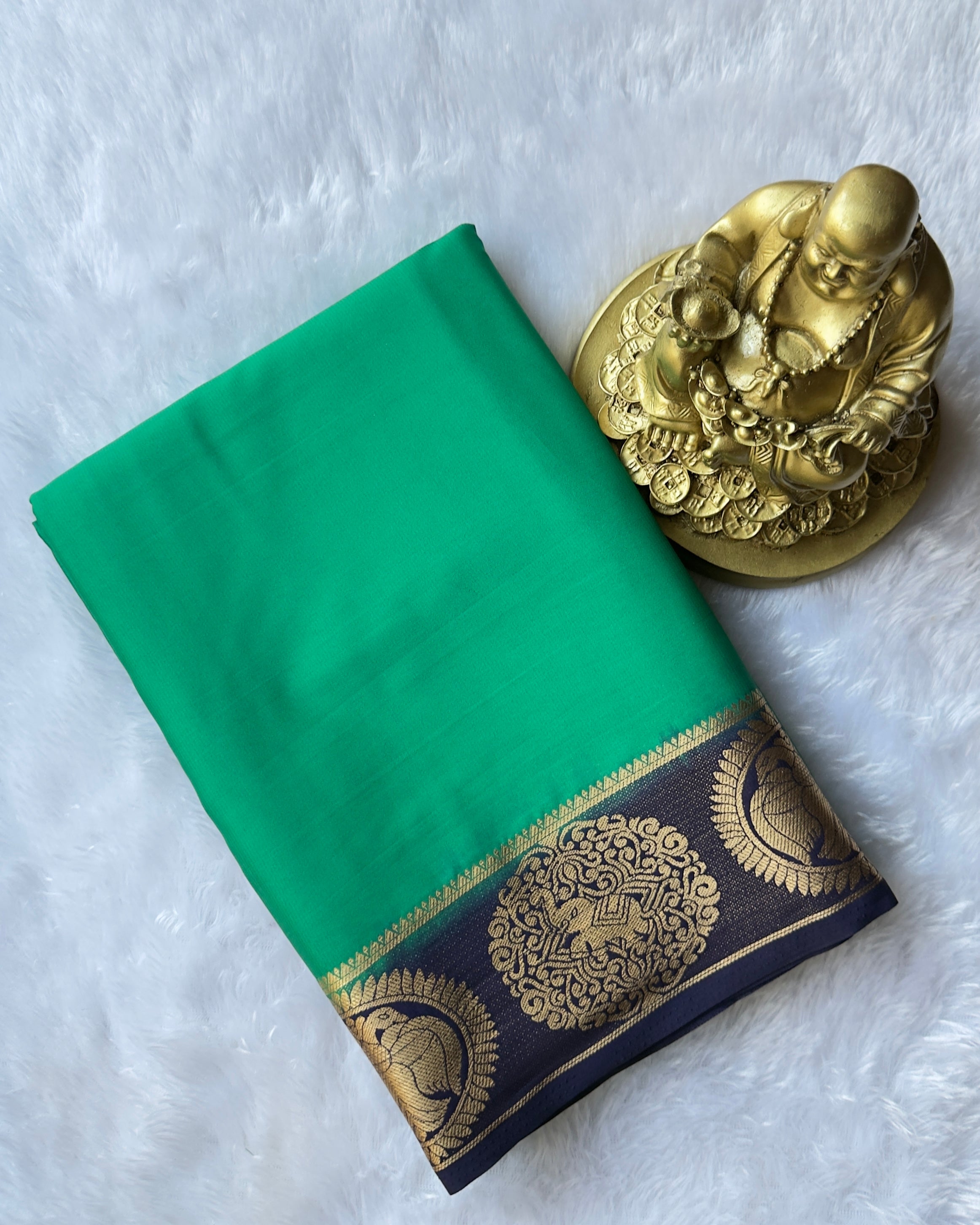 Semi Mysore Silk Gandaberunda n Elephant Motif Border Contrast