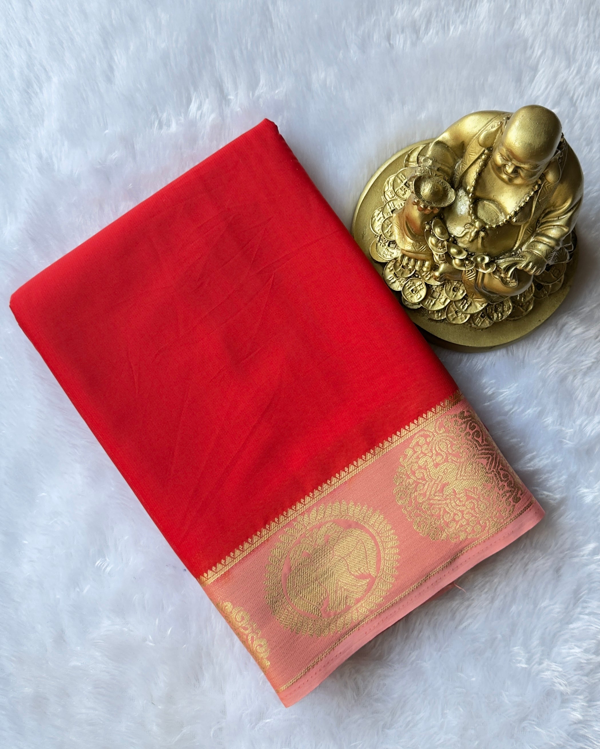 Semi Mysore Silk Gandaberunda n Elephant Motif Border Contrast