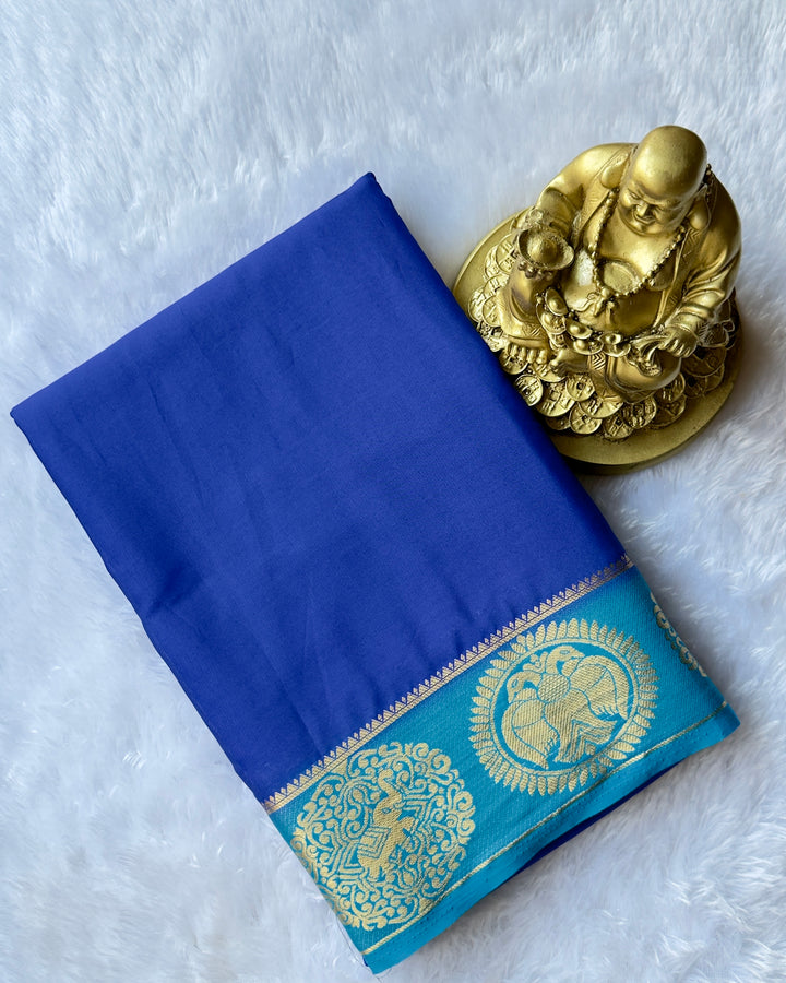 Semi Mysore Silk Gandaberunda n Elephant Motif Border Contrast