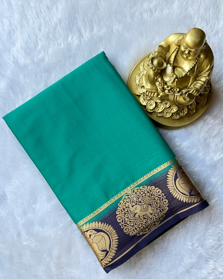 Semi Mysore Silk Gandaberunda n Elephant Motif Border Contrast