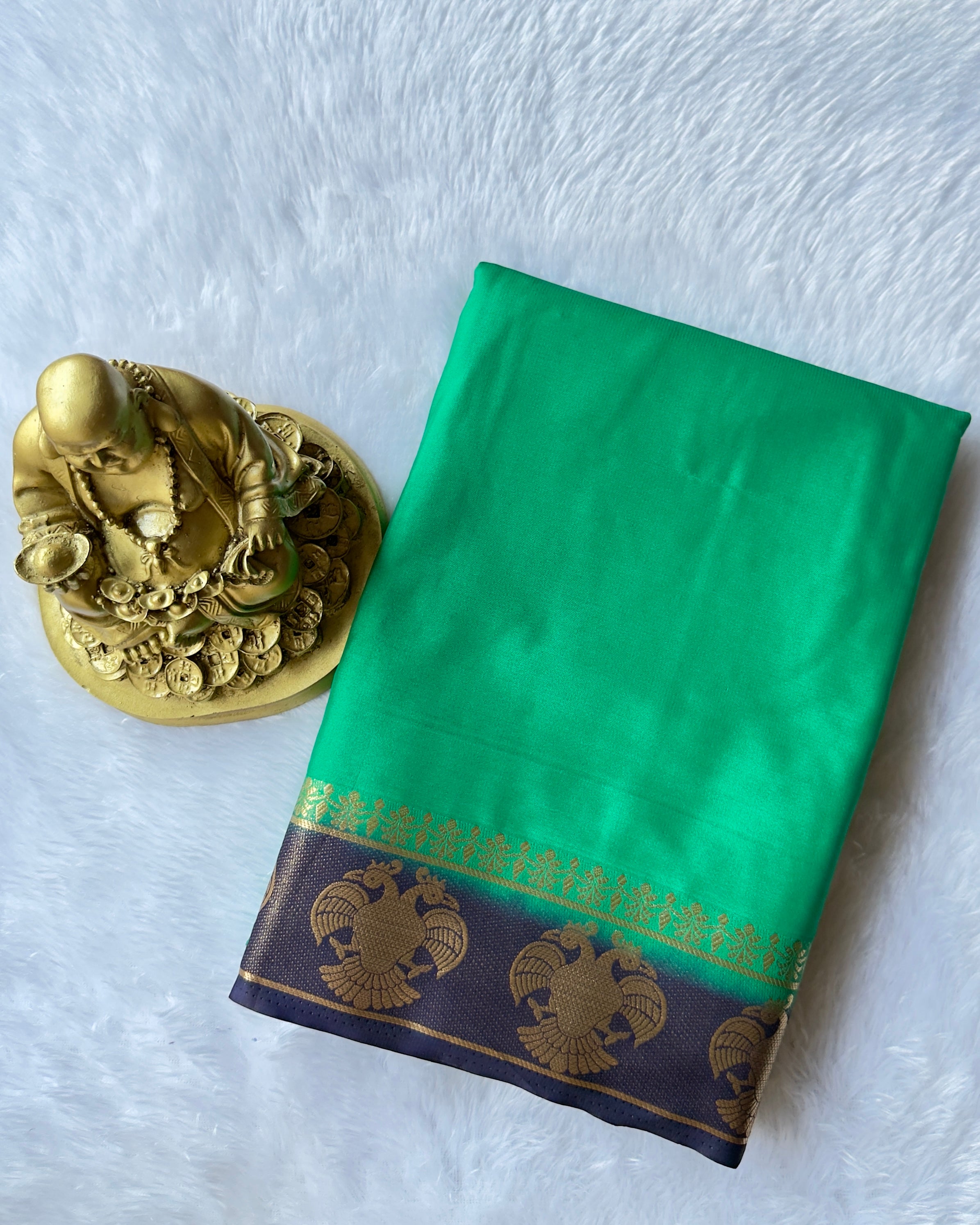 Semi Mysore Silk Gandaberunda Motif Border Contrast