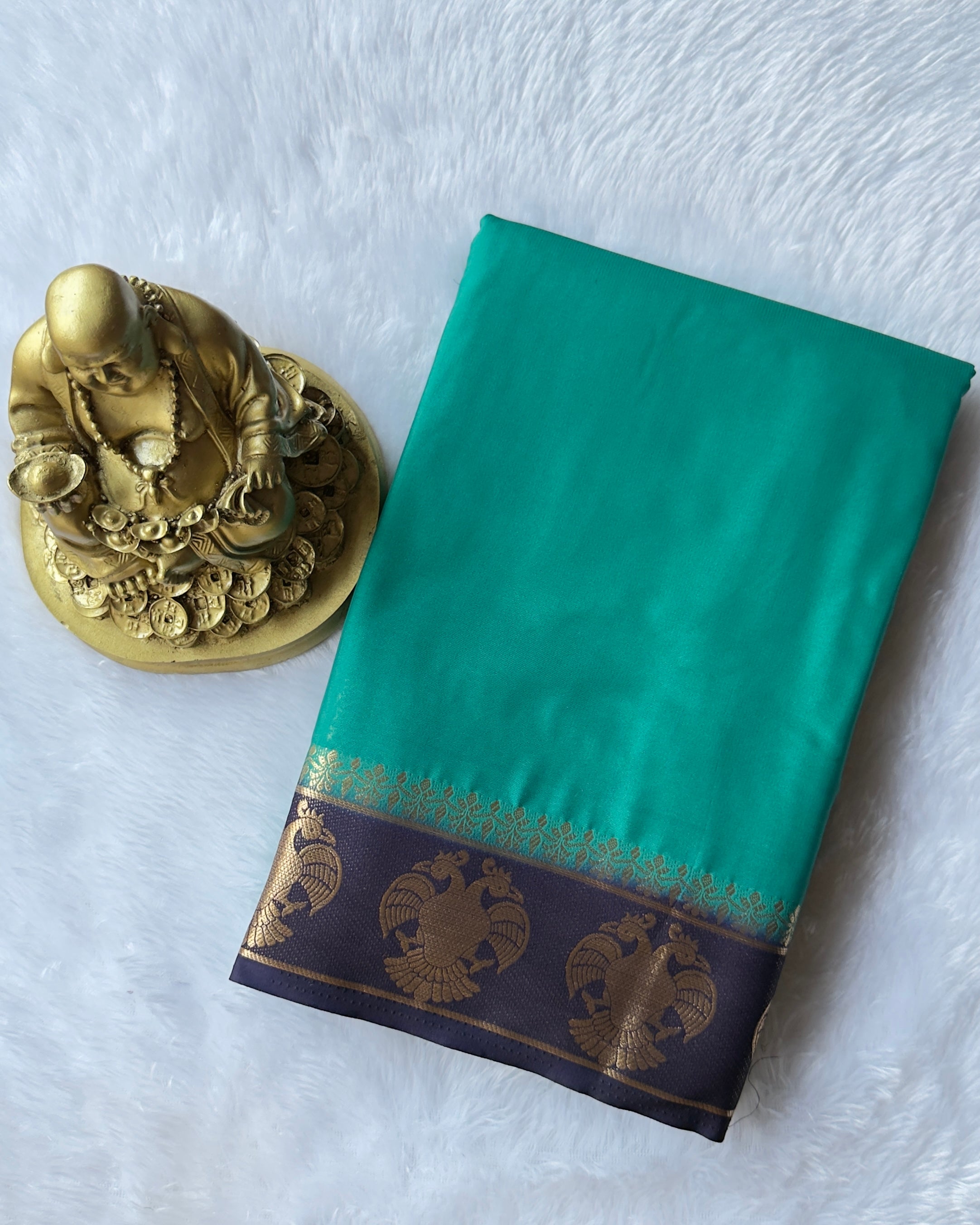 Semi Mysore Silk Gandaberunda Motif Border Contrast